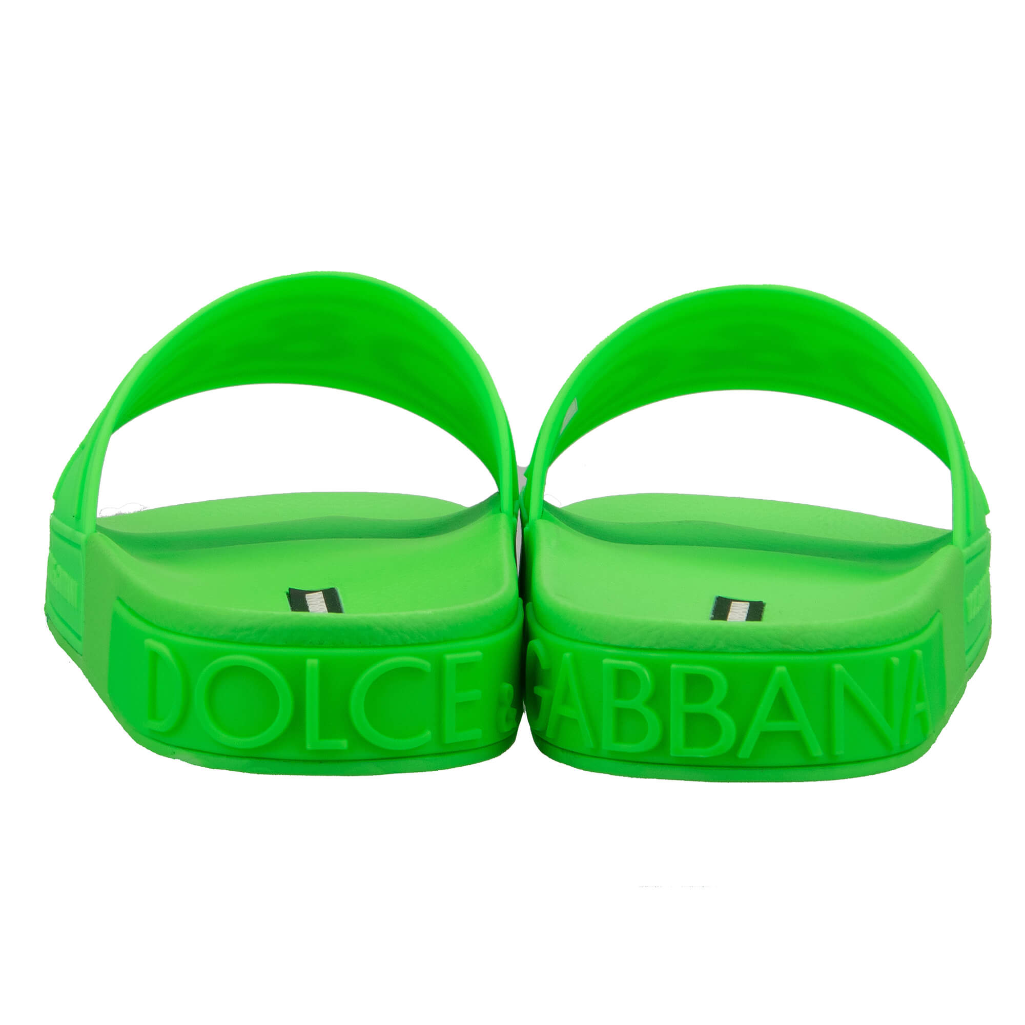 Slides Sandals with a D&G Front Logo and large Logo insert at the sole in neon green by DOLCE & GABBANA 