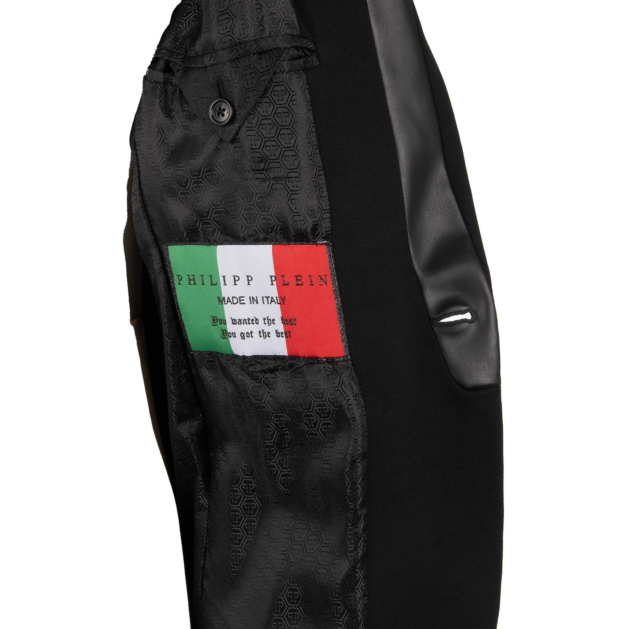 Jacket / Blazer PLACE made of woven fabric with leather details, zips, logo and contrasting jersey inserts by PHILIPP PLEIN