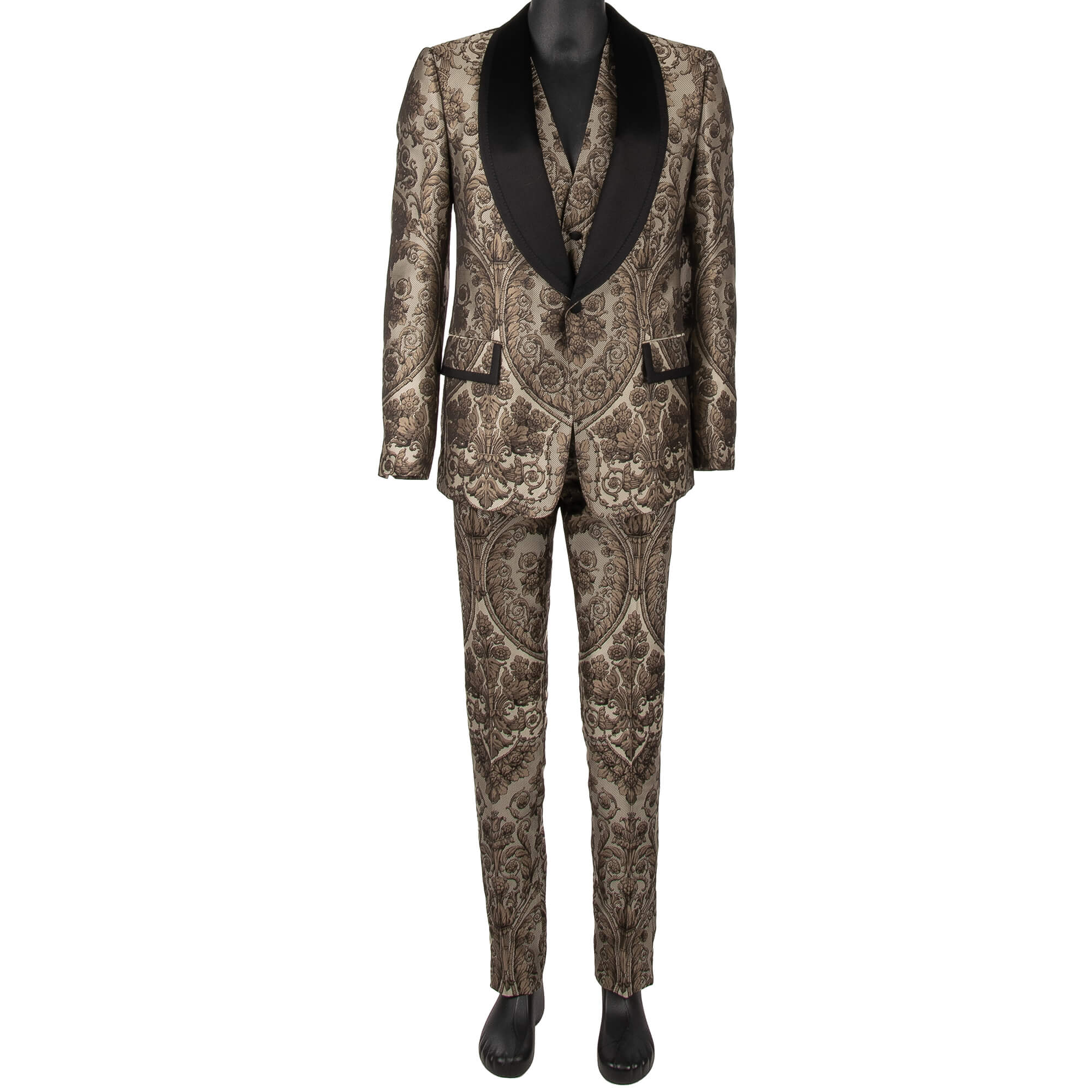 3 piece Floral Jacquard Baroque suit in black and beige by DOLCE & GABBANA