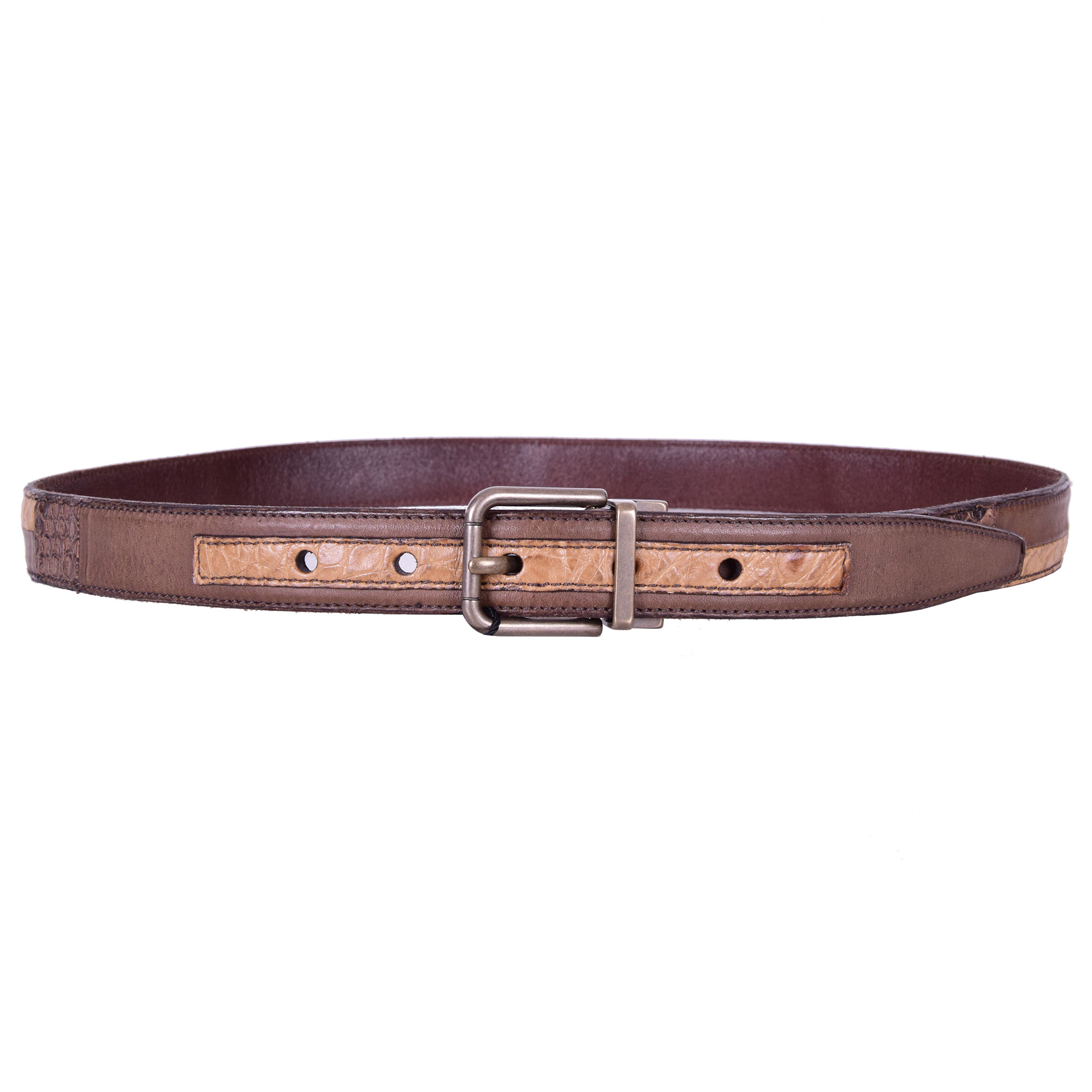 Snake Crocodile Leather Belt Brown