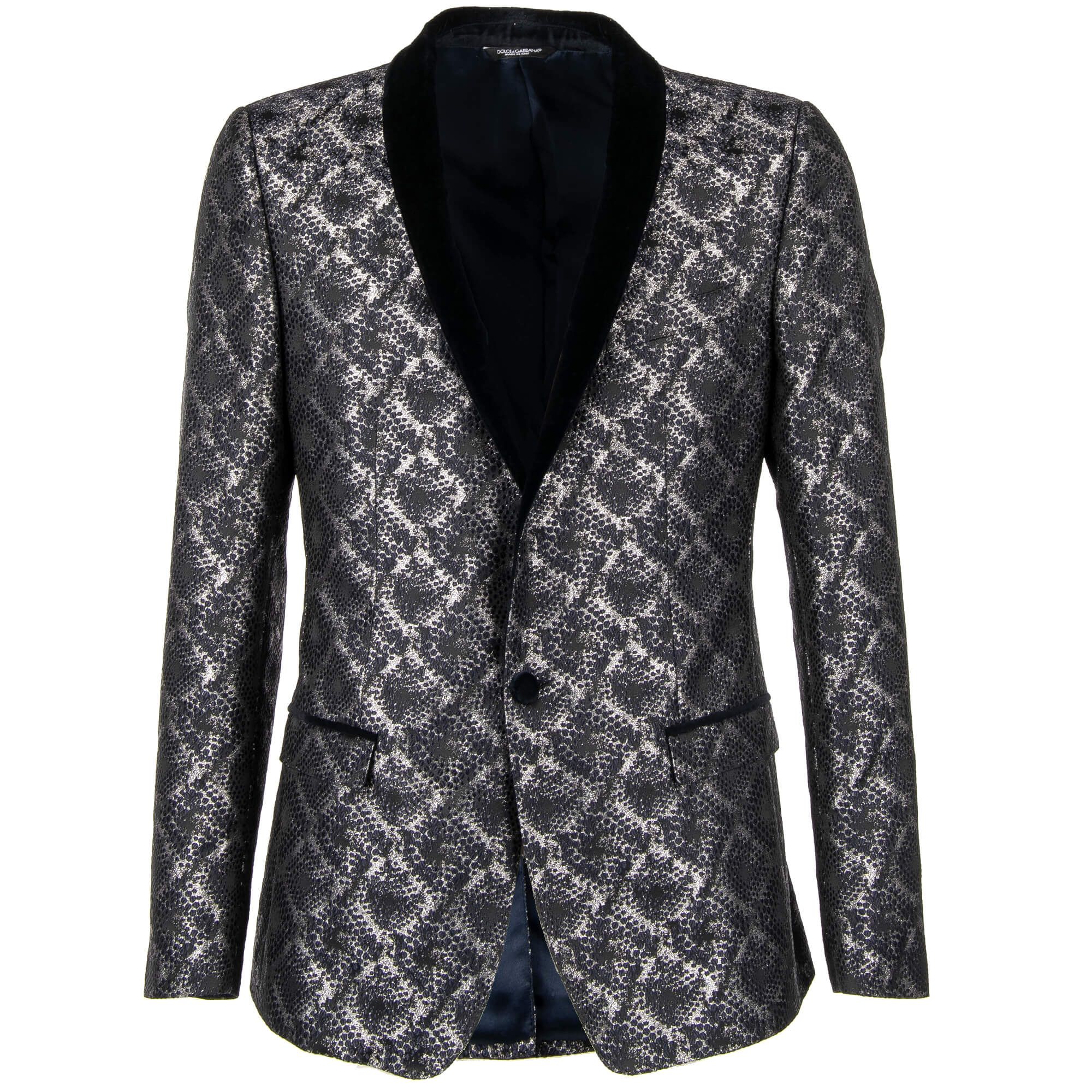 Glänzender Lurex Tuxedo Blazer GOLD in Blau und Silber mit Kontrast Schal-Revers aus Samt von DOLCE & GABBANA