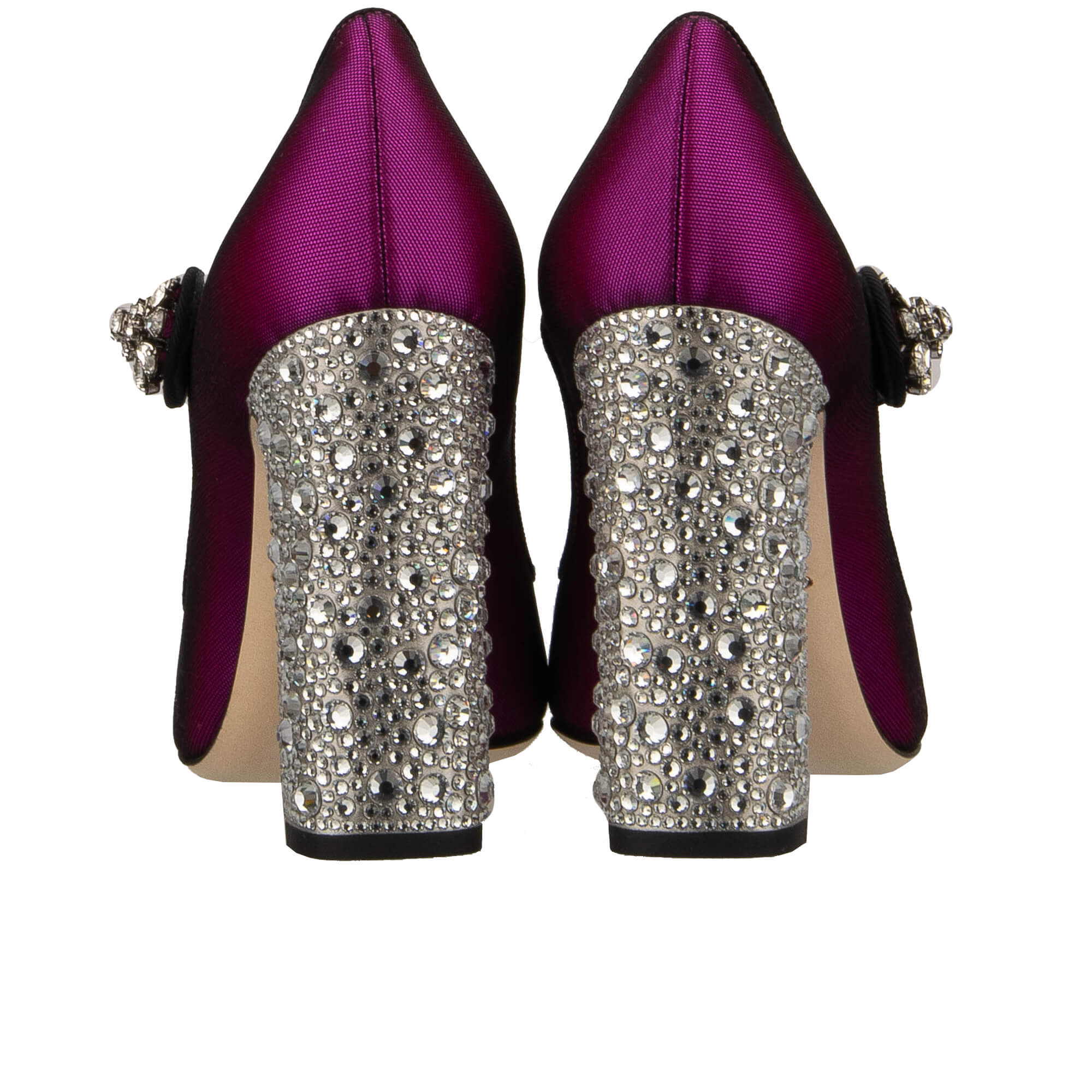 Leather and Fabric High Heel Pumps VALLY with crystal heel and elastic tull cover in shocking pink by DOLCE & GABBANA
