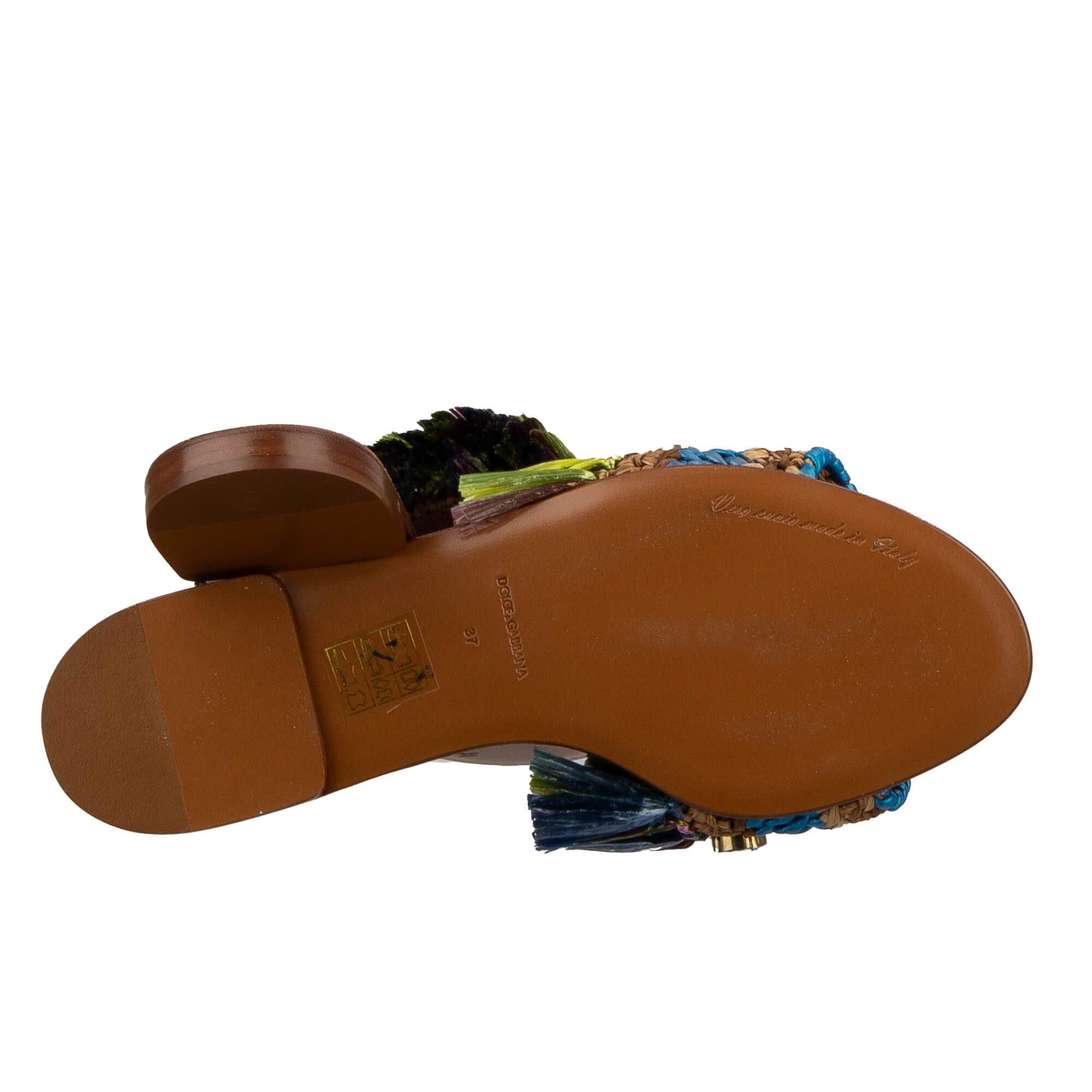 Slide Sandalen aus Raffia und Leder mit Kristallen von DOLCE & GABBANA