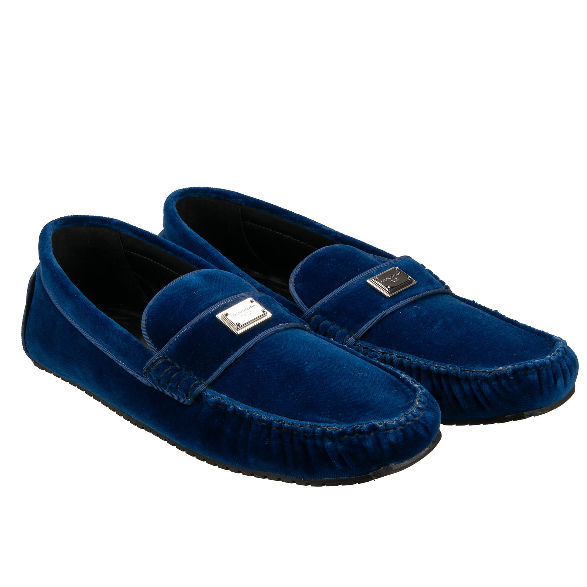 DG Metal Logo Velvet Moccasins Shoes PANAREA Blue 44 US 11