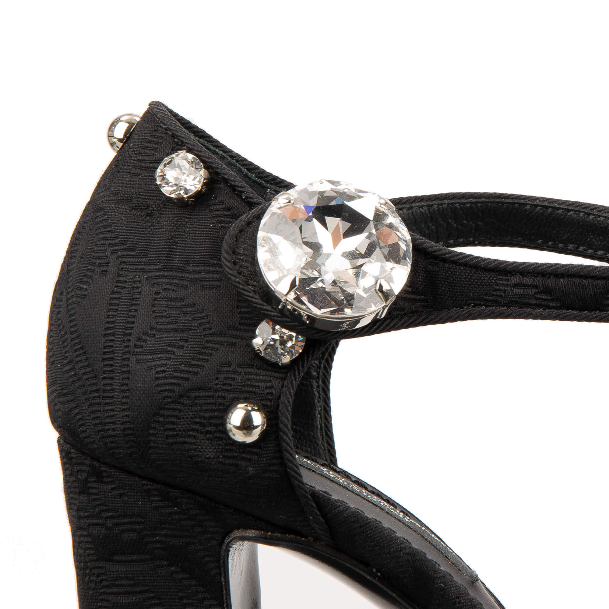 Brocade Ankle Strap Pumps VALLY in pink with hand painted lily flowers, crystals and pearls in black by DOLCE & GABBANA