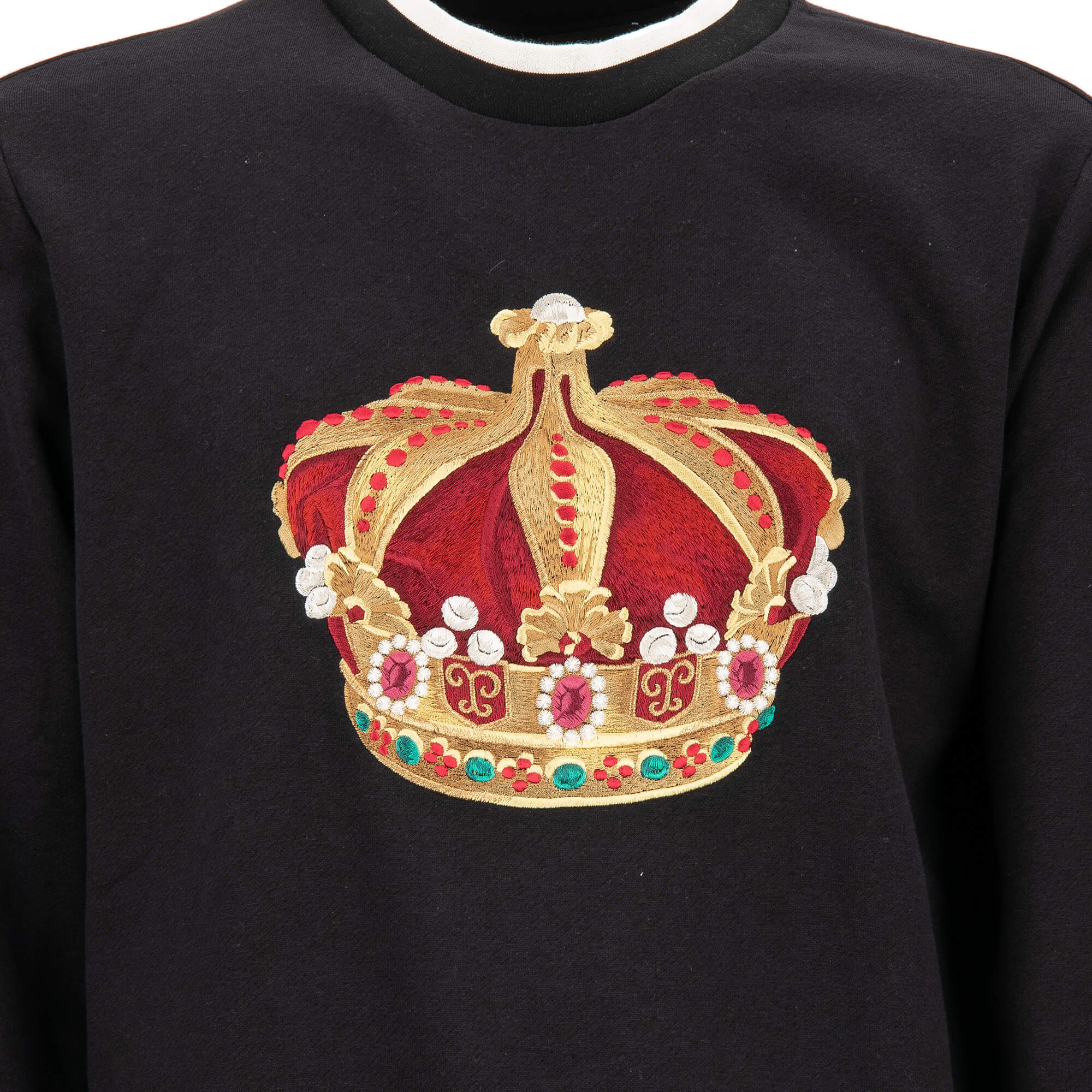Sweater / Pullover aus Baumwolle mit bestickter Krone und Logo Print von DOLCE & GABBANA