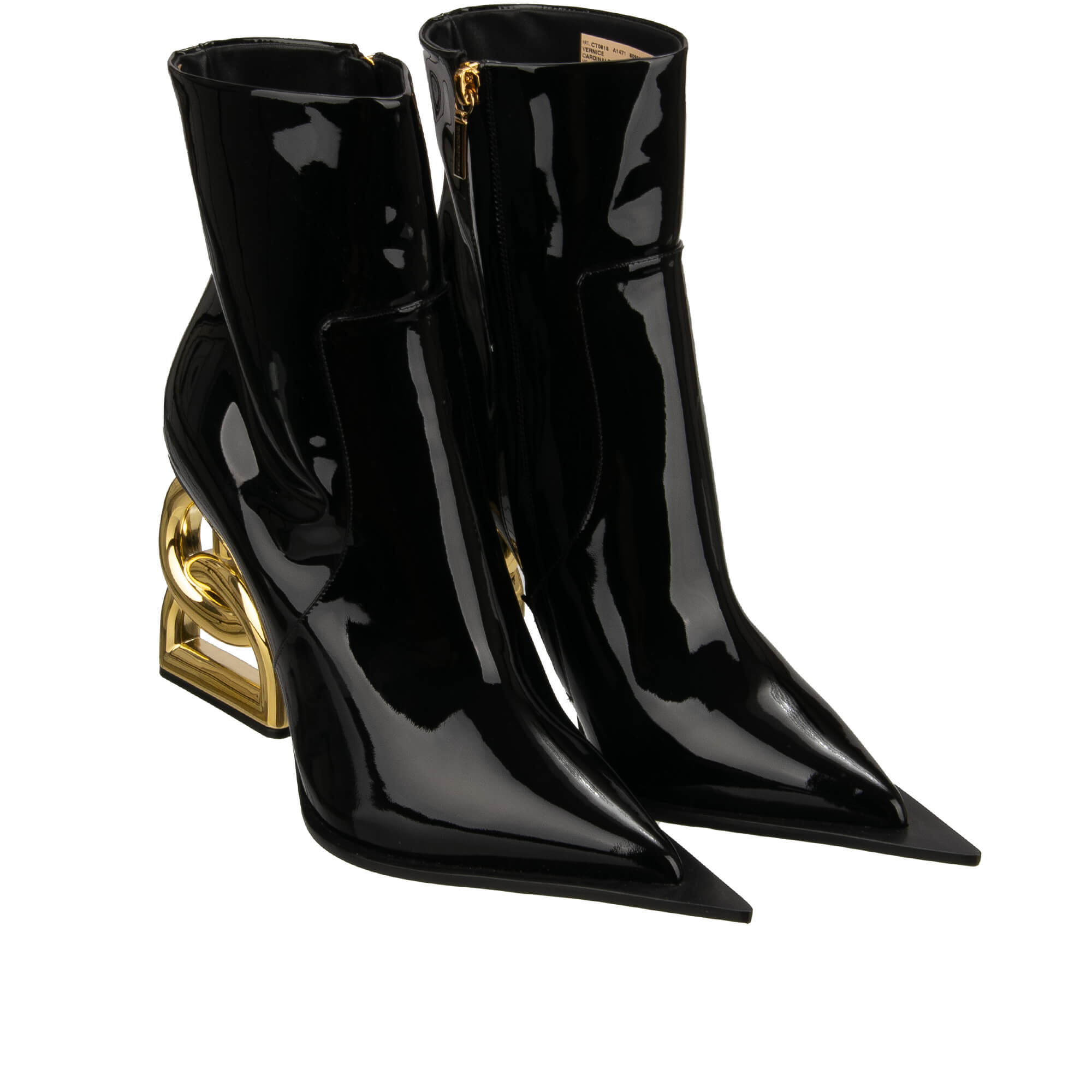 Patent Leather Boots CARDINALE with DG Logo metal heels in gold and black by DOLCE & GABBANA