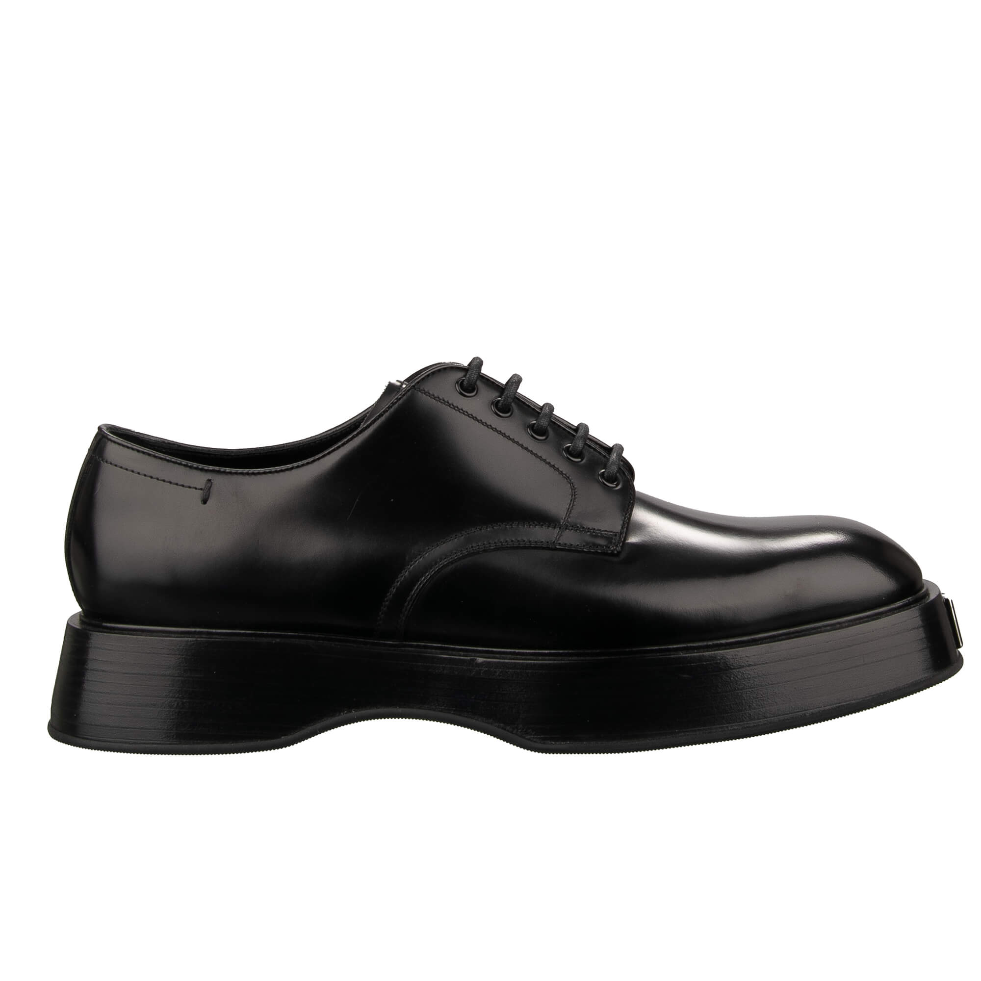 Leather plateau shoes MICHELANGELO with metal DG logo plate in black by DOLCE & GABBANA 