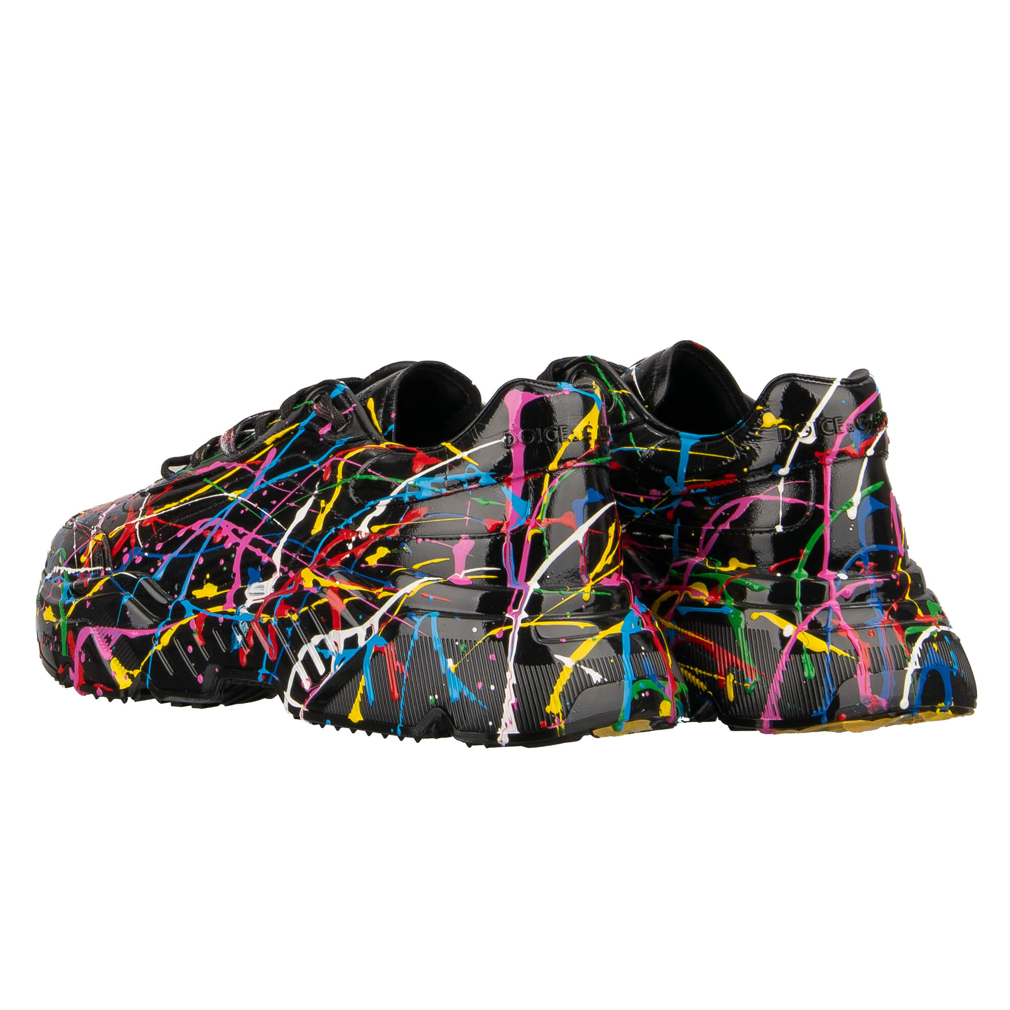 Herren Low-Top Leder Sneaker DAYMASTER mit Handgemachter Farben Mahlerei in Schwarz von DOLCE & GABBANA
