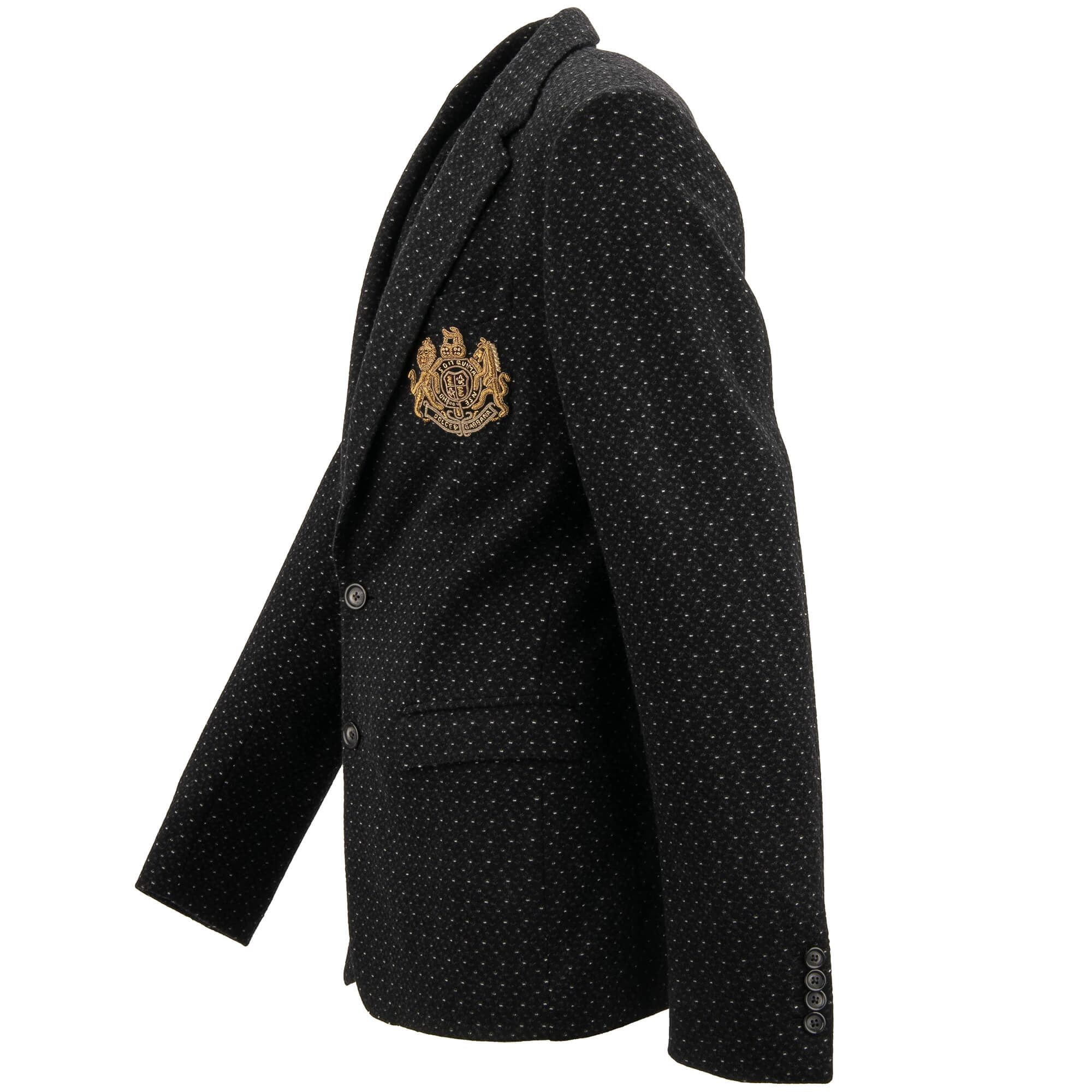 Polka Dot Sakko mit Weste aus Kaschmir und Seide mit aus besticktem DG Logo Löwen Wappen in Schwarz von DOLCE & GABBANA
