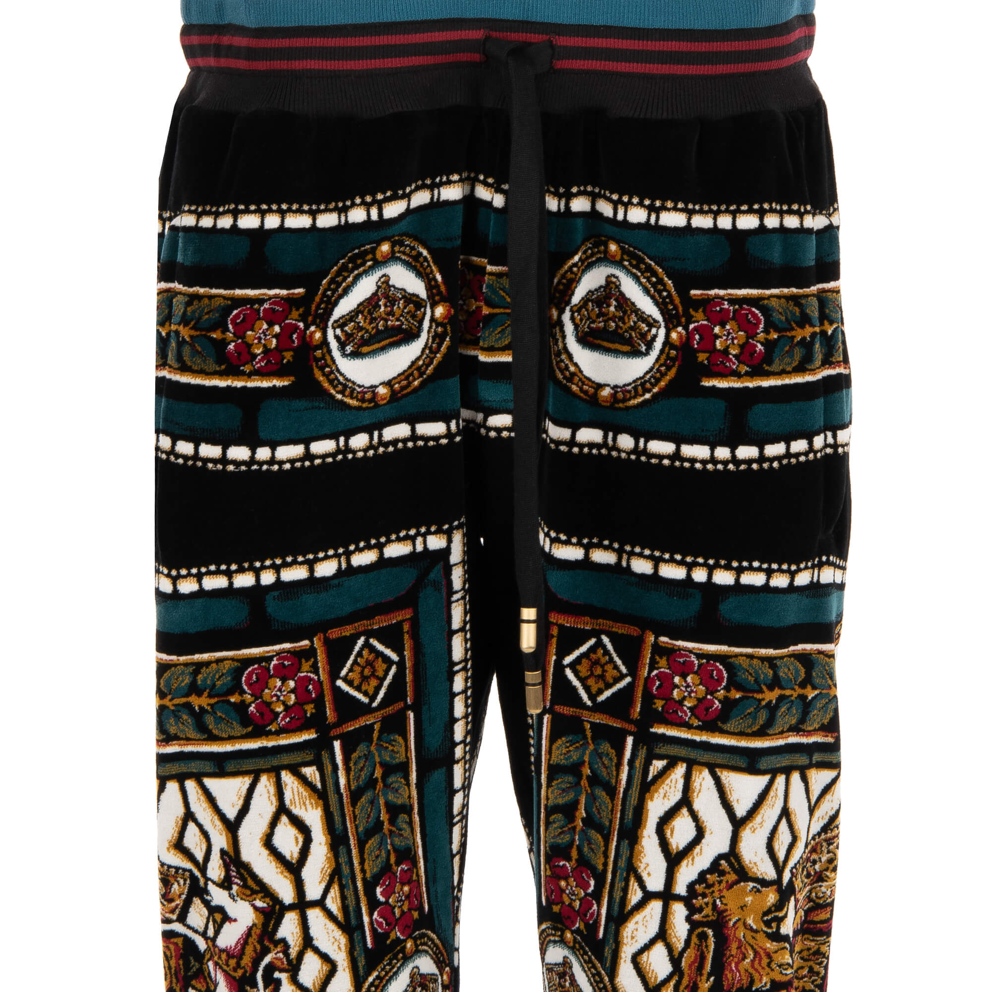 Sweatpants / Jogginghose aus Samt mit Royal King Wappen Print, Taschen mit Reißverschluss und elastischer Taille von DOLCE & GABBANA 