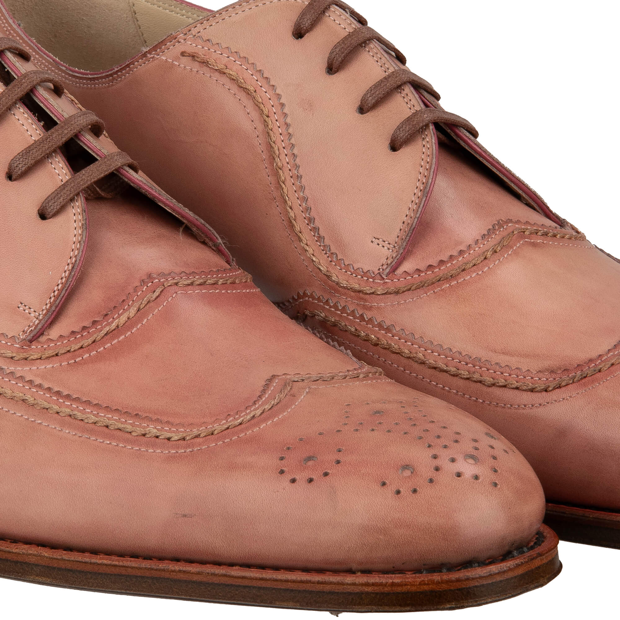 Handmade leather derby shoes ROMA with Good Year sole in beige-pink by DOLCE & GABBANA