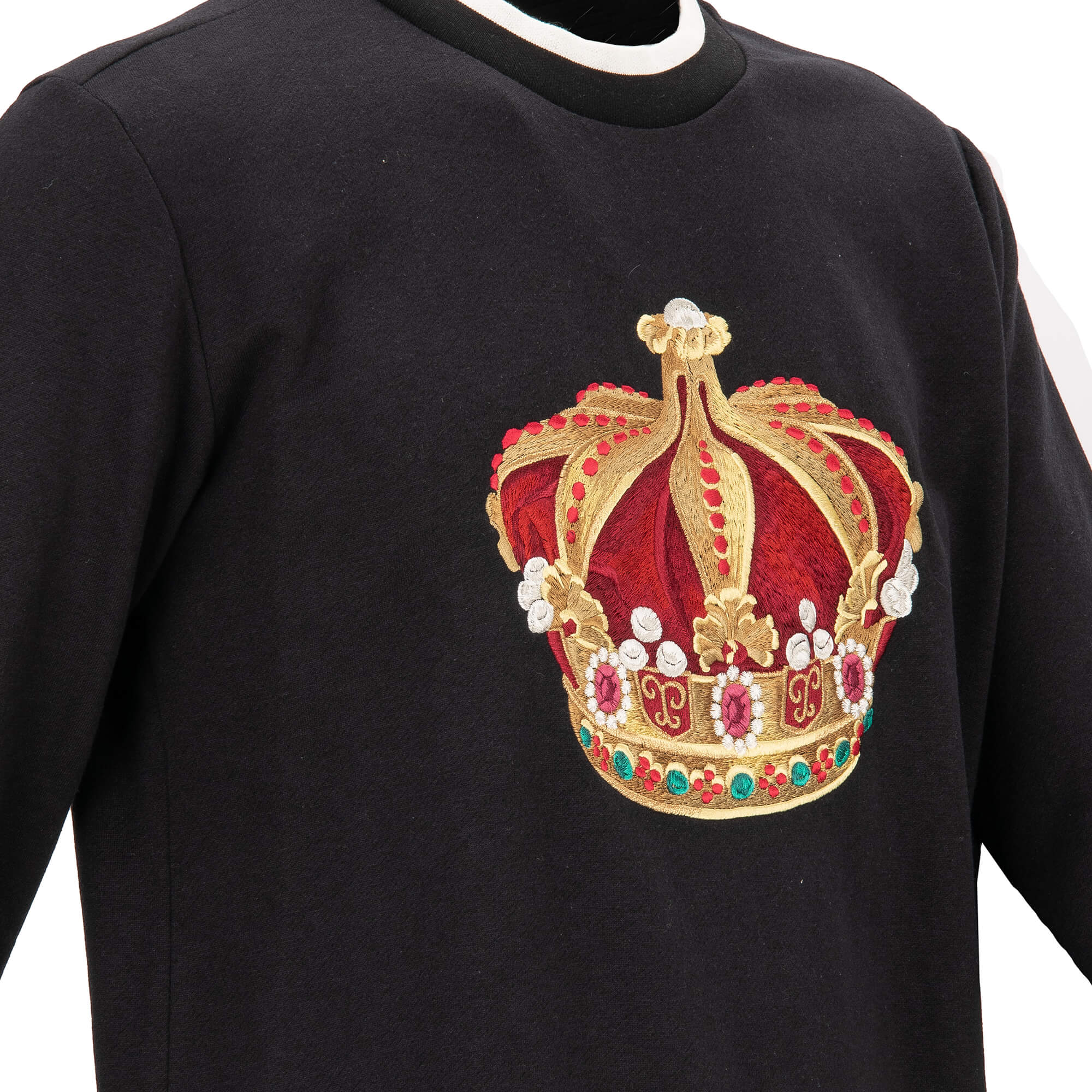 Sweater / Pullover aus Baumwolle mit bestickter Krone und Logo Print von DOLCE & GABBANA