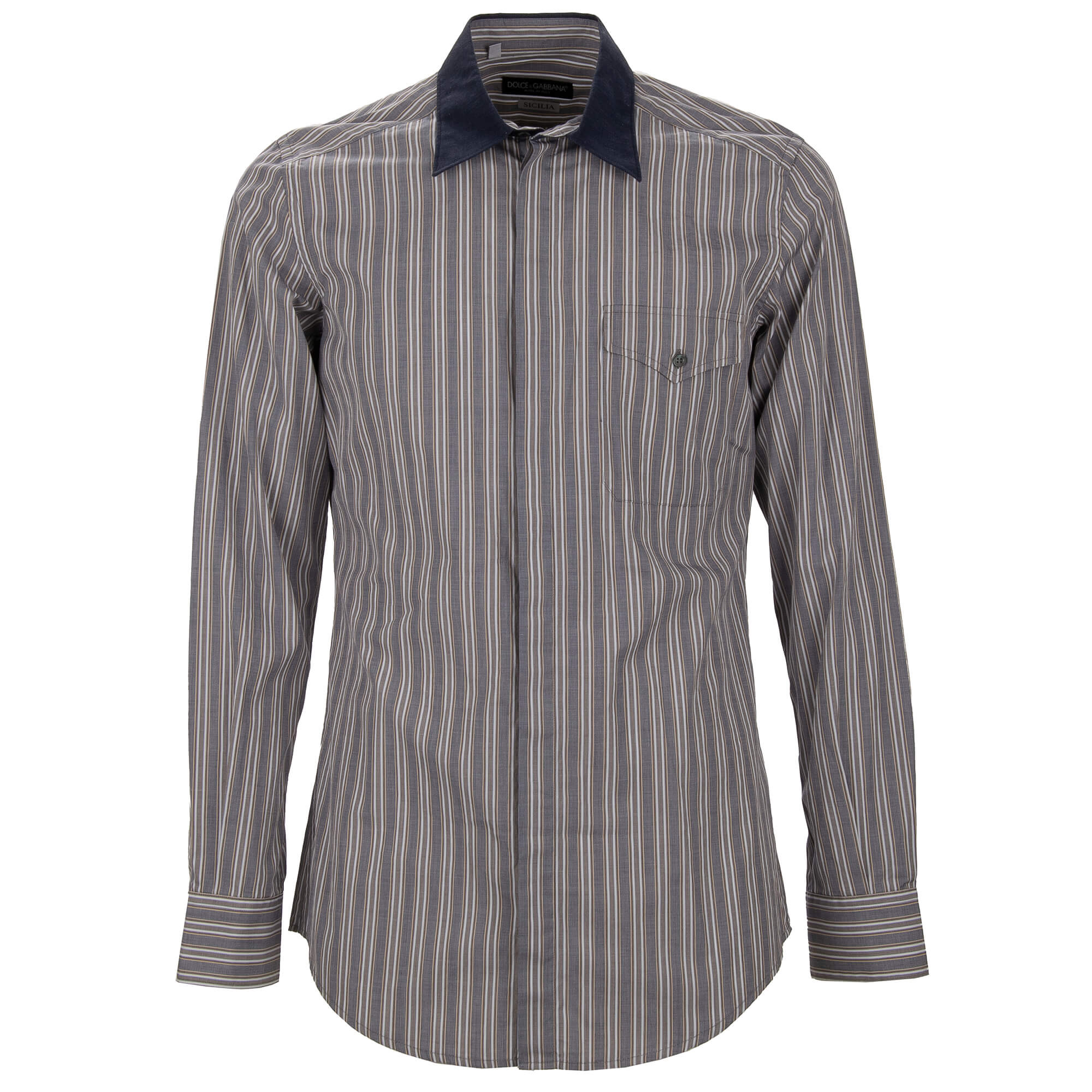 Striped Slim Fit Cotton Shirt SICILIA Gray Blue Beige