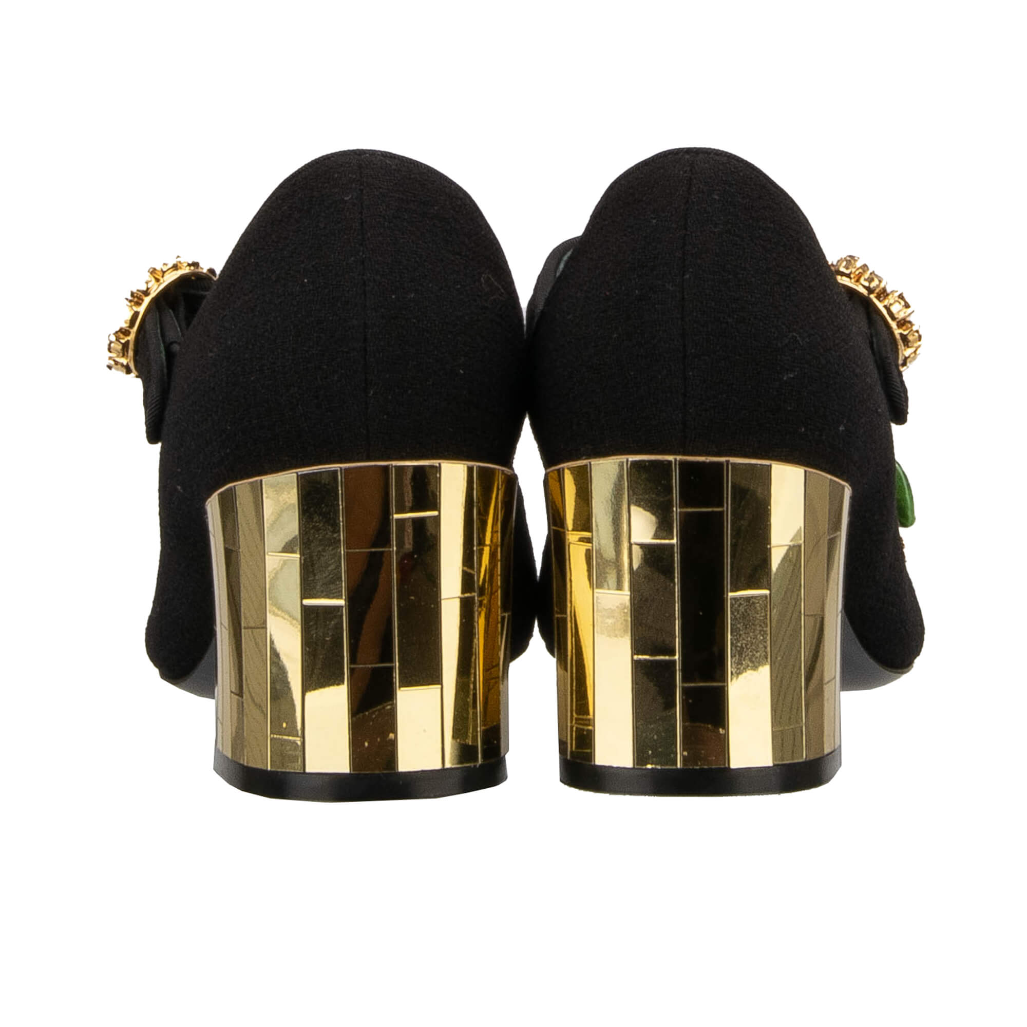 Stoff und Leder Mary Jane Pumps VALLY mit Handbemahlter Rose und Kristallen Schnalle von DOLCE & GABBANA