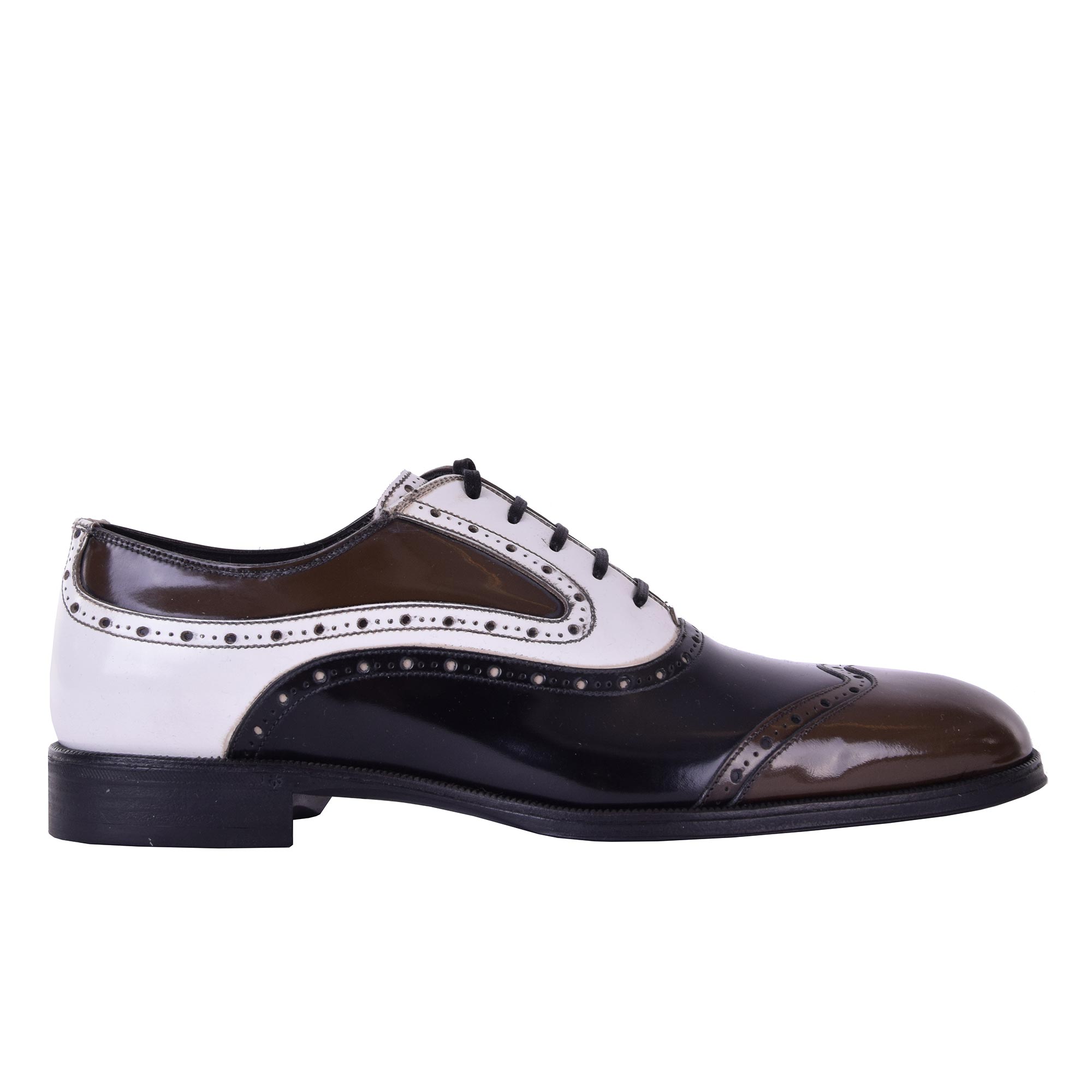 Leather Brogue Shoes ROMA Black Brown White 39 US 6