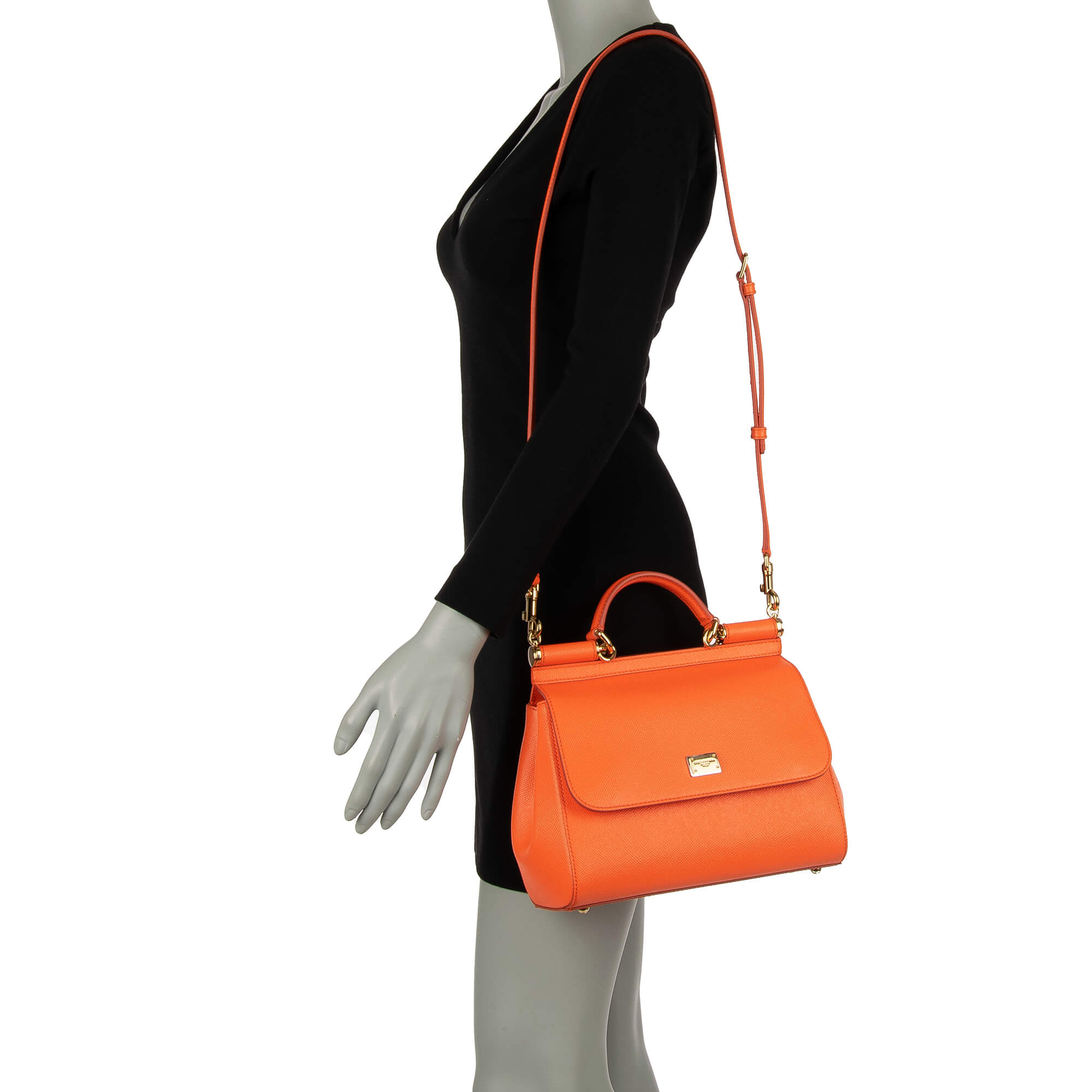 Handtasche / Schultertasche SICILY Medium aus Dauphine Leder mit Logo Schild von DOLCE & GABBANA