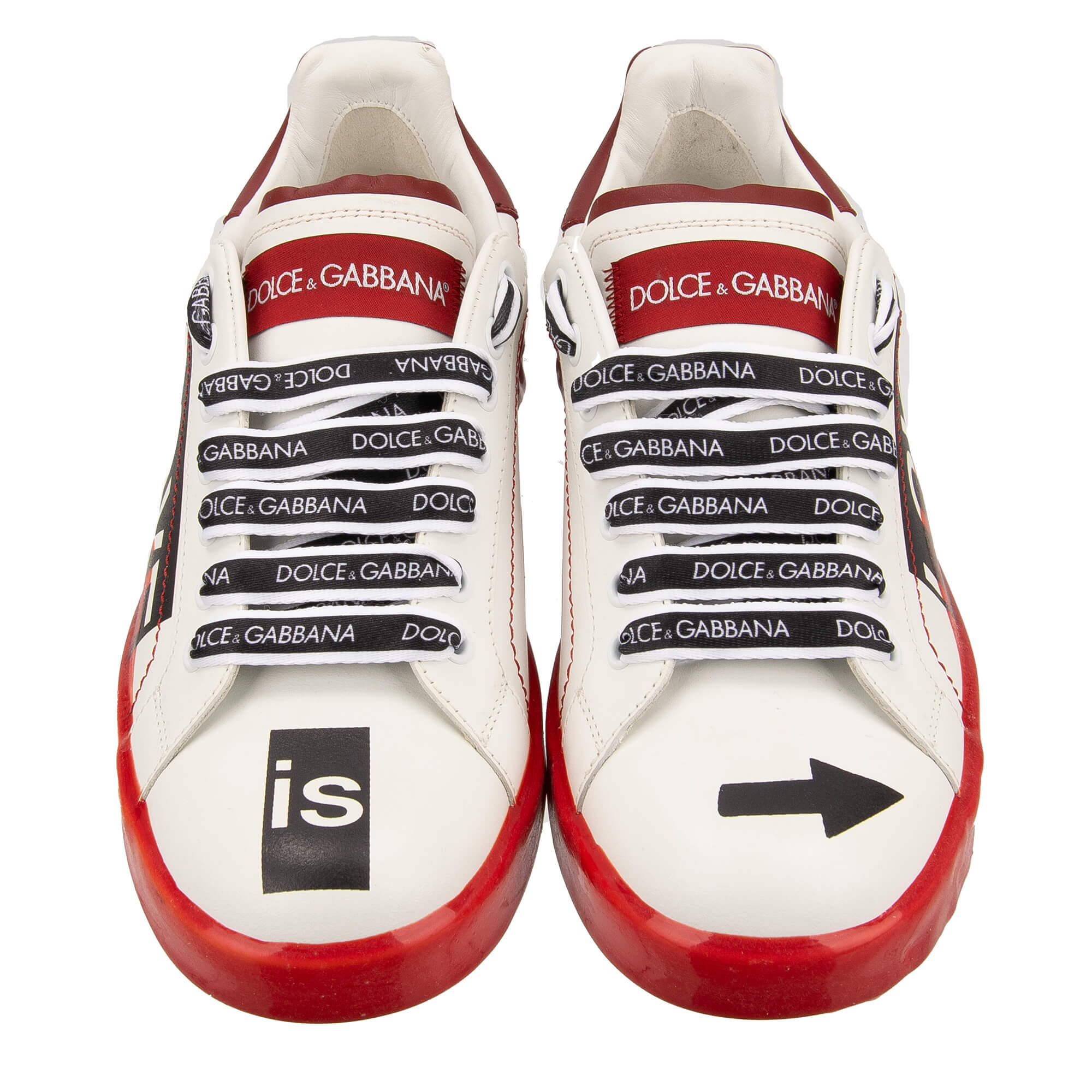 Lace Sneaker PORTOFINO with DG logo and LOVE IS LOVE print in white and red by DOLCE & GABBANA