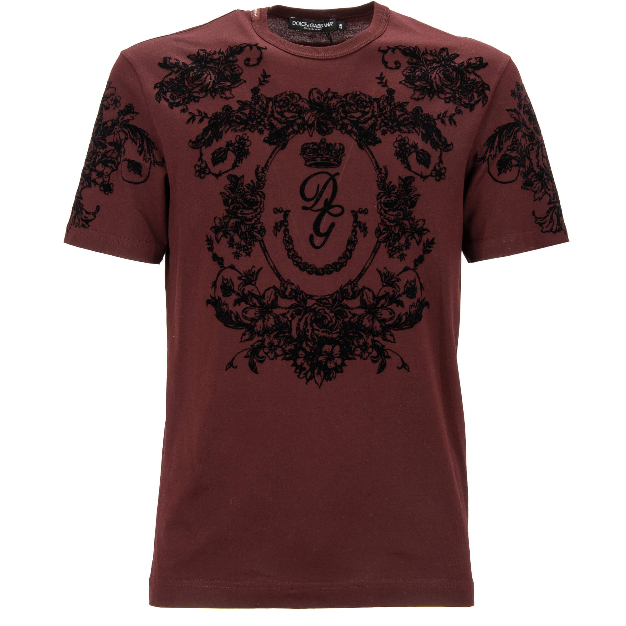 Barock DG Logo Krone Samt Applikation T-Shirt Bordeaux Red