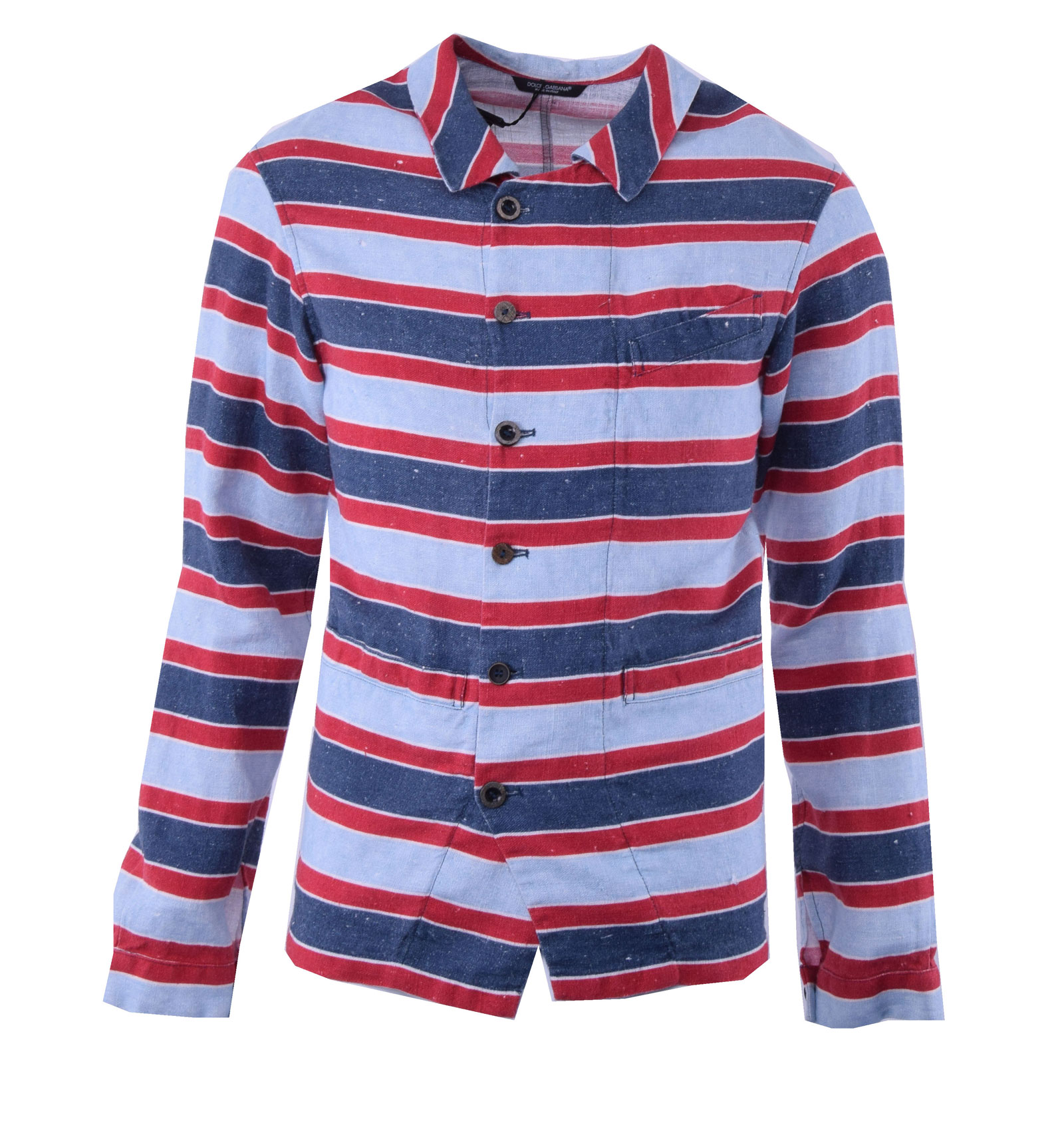 Gestreifter Leinen Hemd Jacke in Sizilien Stil Blau Rot 48 M