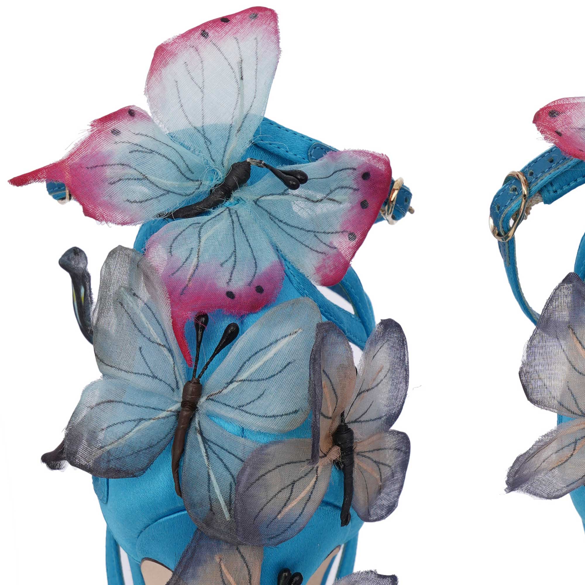 Seide Pumps Sandalen KEIRA mit Schmetterling und Riemchen in blau von DOLCE & GABBANA