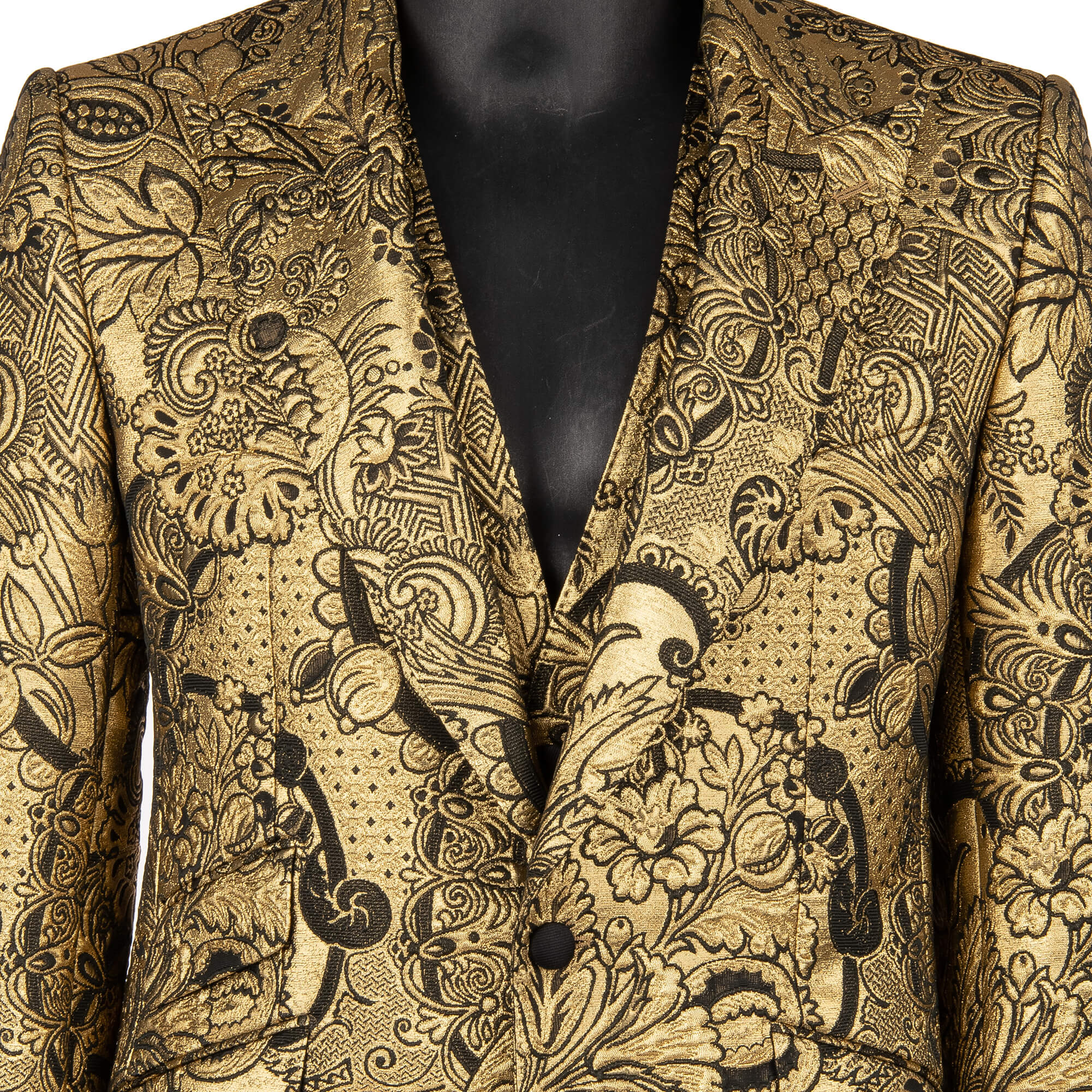 Flower Jacquard 3 piece suit with peak lapel in gold and black by DOLCE & GABBANA 