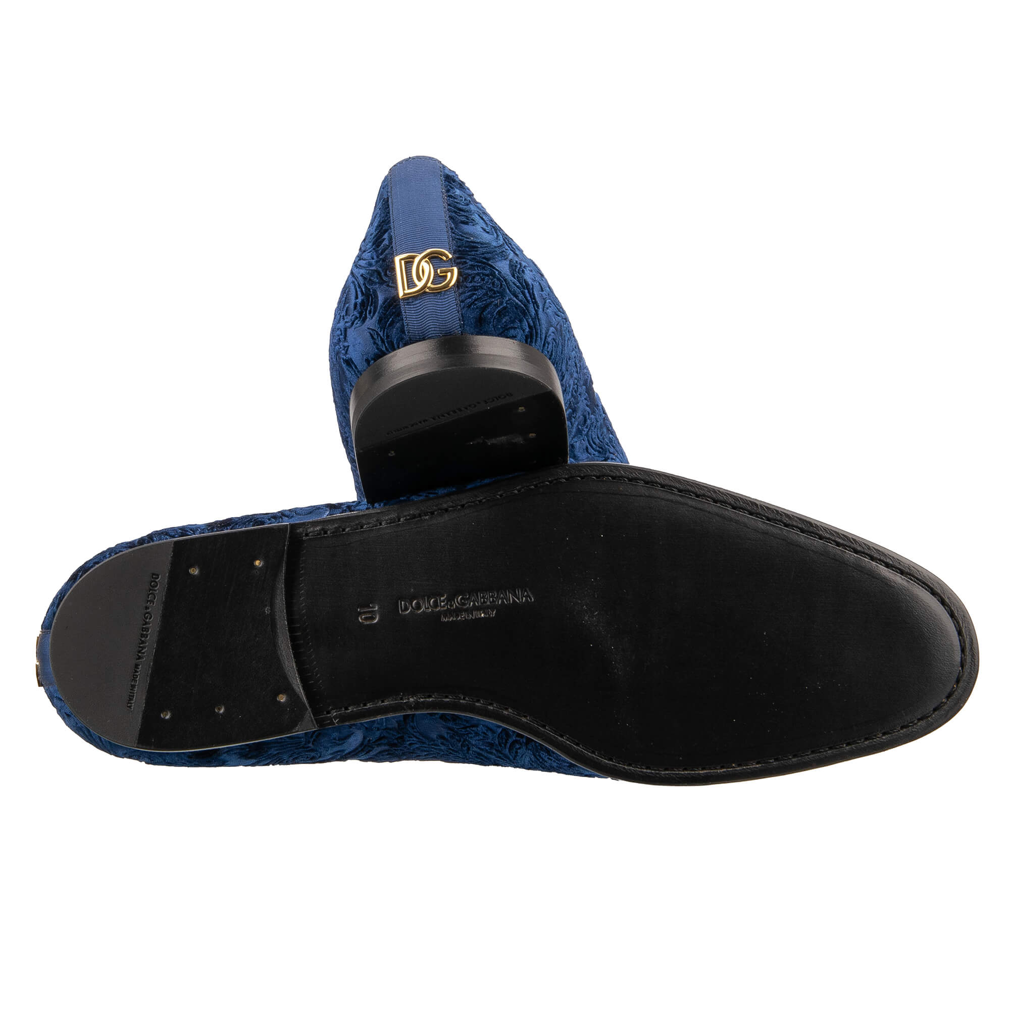 Barock Samt Mokassins Schuhe VASARI mit DG Gold Metall Logo in Blau von DOLCE & GABBANA