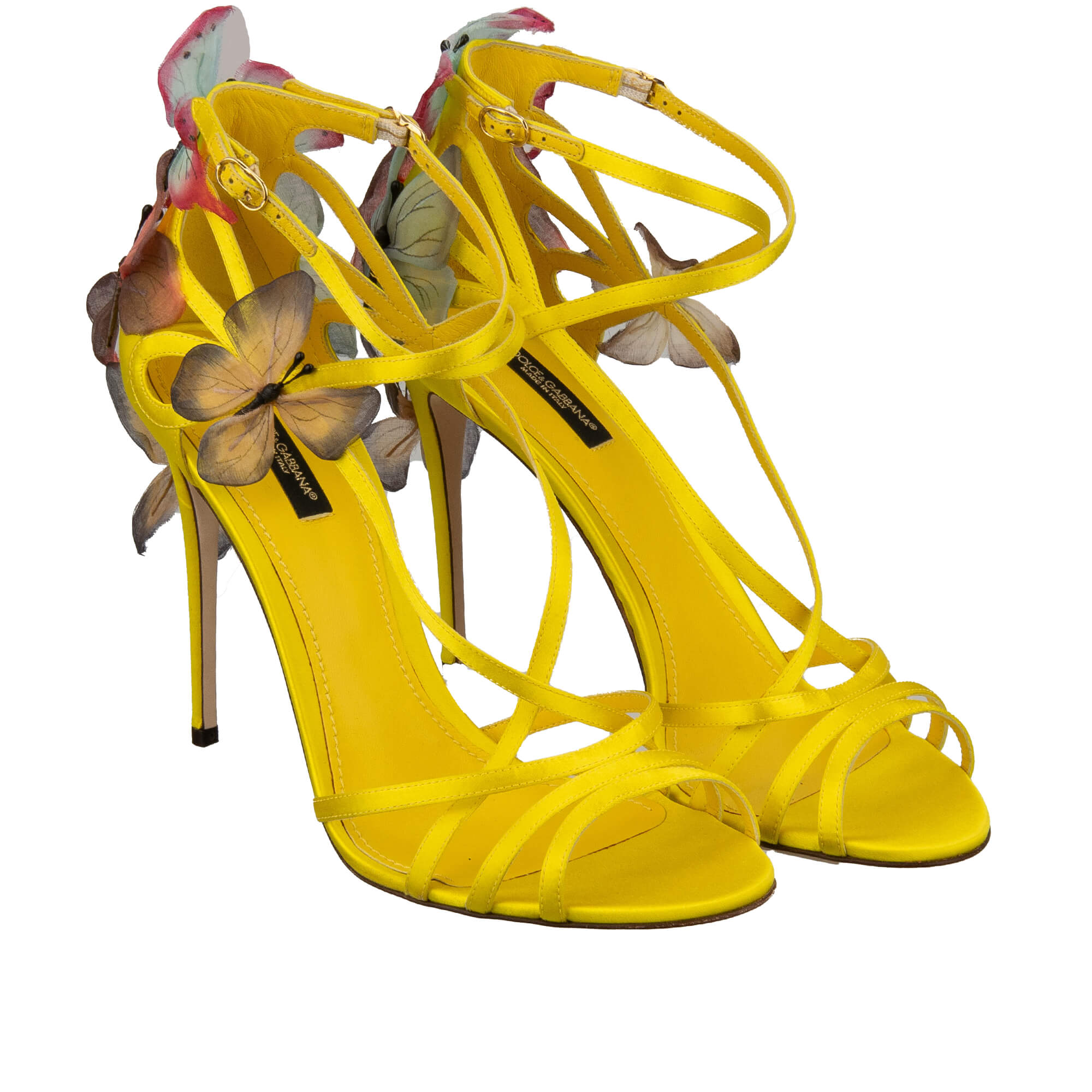 Seide Pumps Sandalen KEIRA mit Schmetterling und Riemchen in gelb von DOLCE & GABBANA