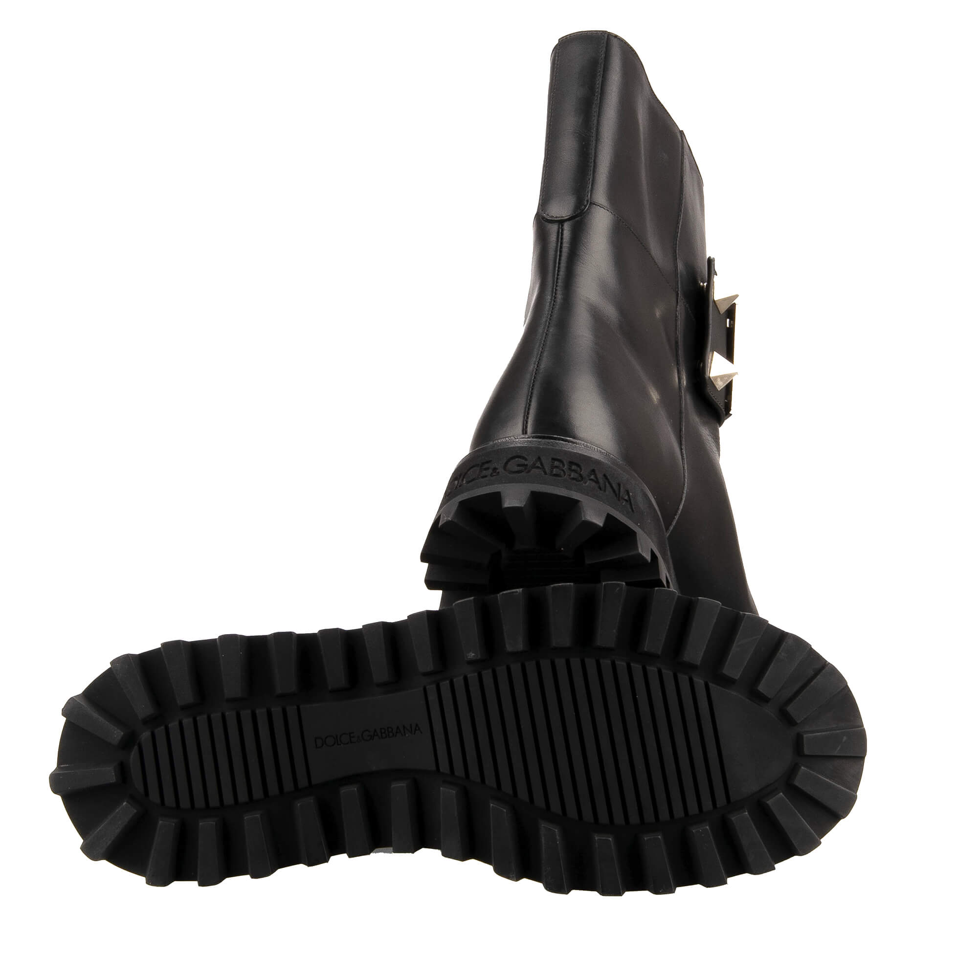 Leder Stiefel BERNINI mit DG Metall Gold Logo in Schwarz von DOLCE & GABBANA