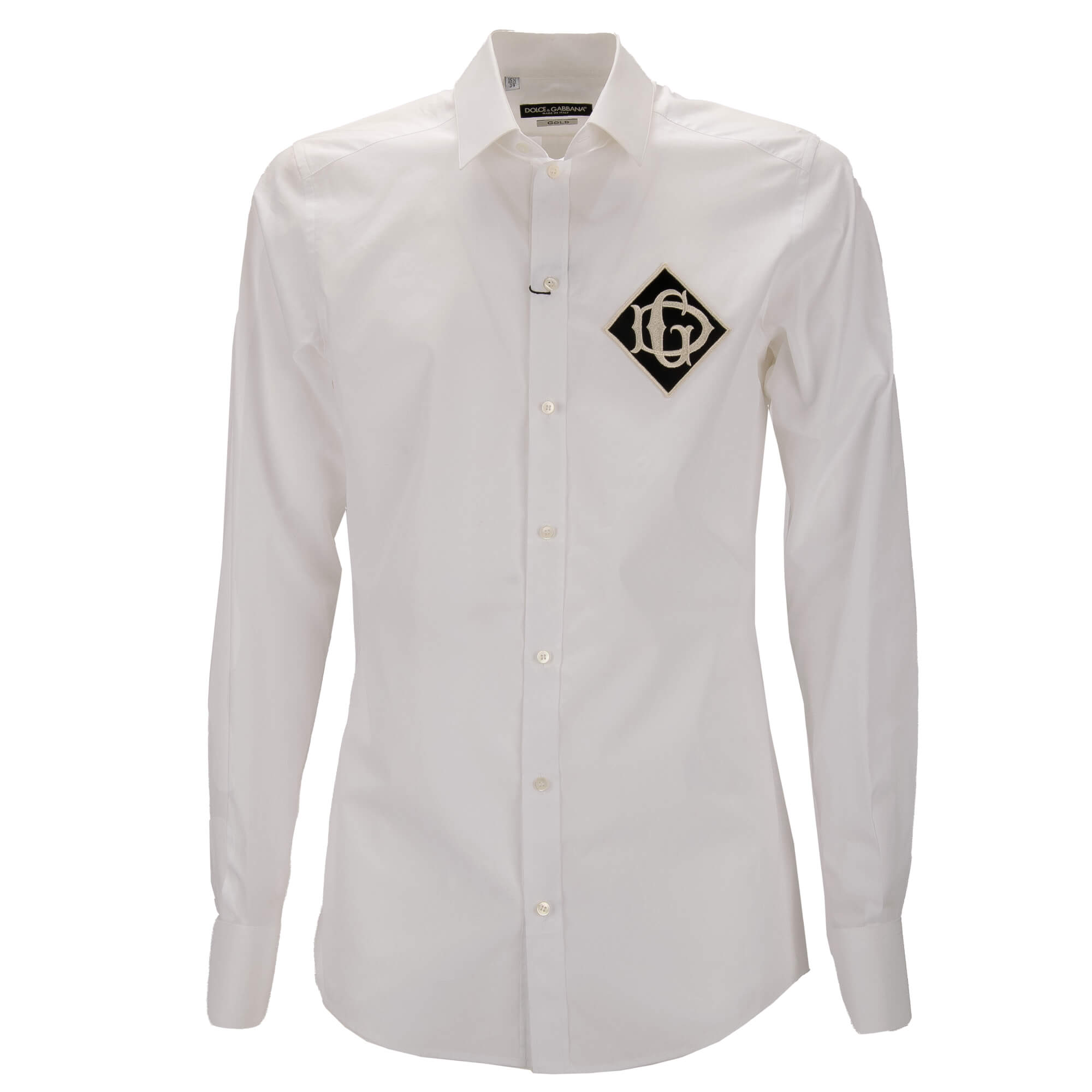 GOLD Cotton Shirt with DG Logo Embroidery Patch White Black