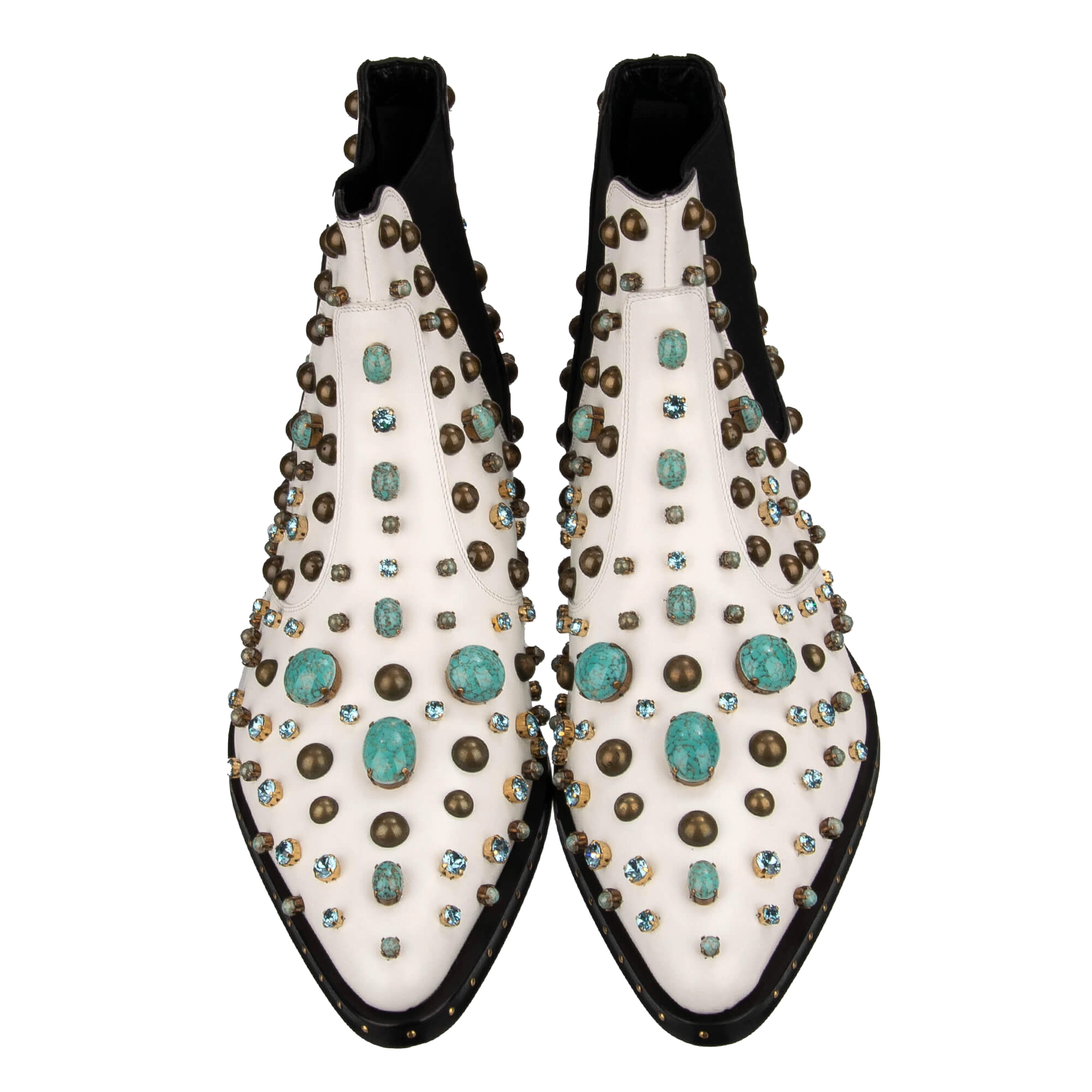 Stiefeletten Schuhe MILLENNIALS aus Leder mit Kristallen, Nieten und Steinen und Absatz mit DG Logo in Weiß von DOLCE & GABBANA
