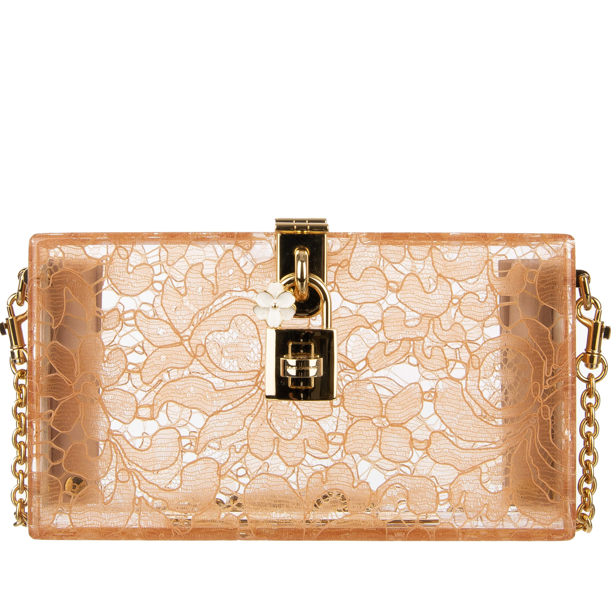 Plexiglass Clutch Bag DOLCE BOX Rainbow with Taormina Lace Beige