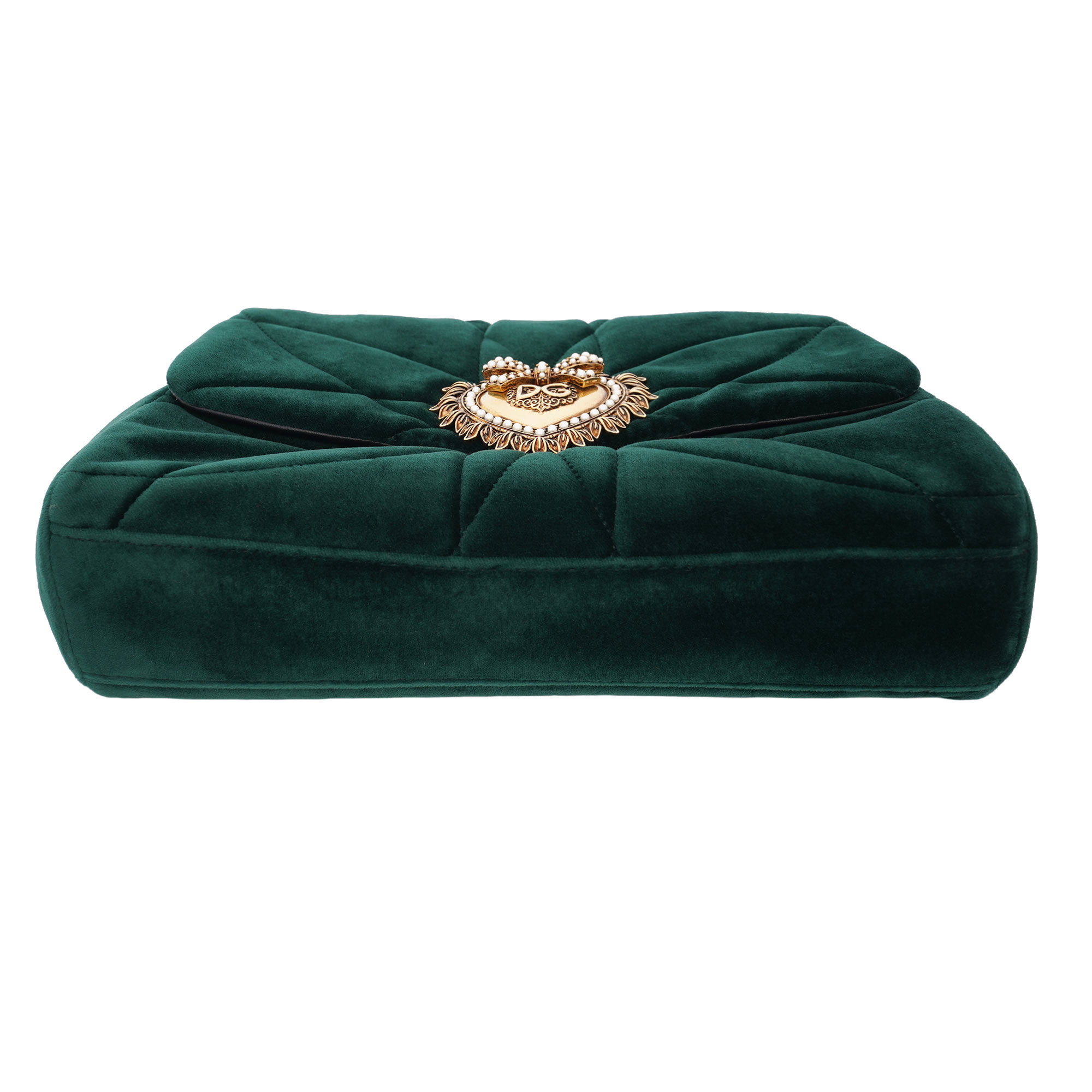 Velvet Crossbody Bag / Shoulder Bag DEVOTION with pearl heart buckle with DG Logo and structured metal chain strap by DOLCE & GABBANA