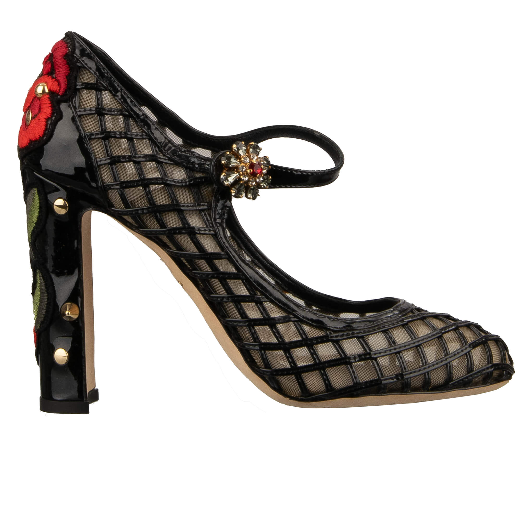 Kristall Brosche Perlen Blume Netz Pumps Schwarz Rot 39 US 9