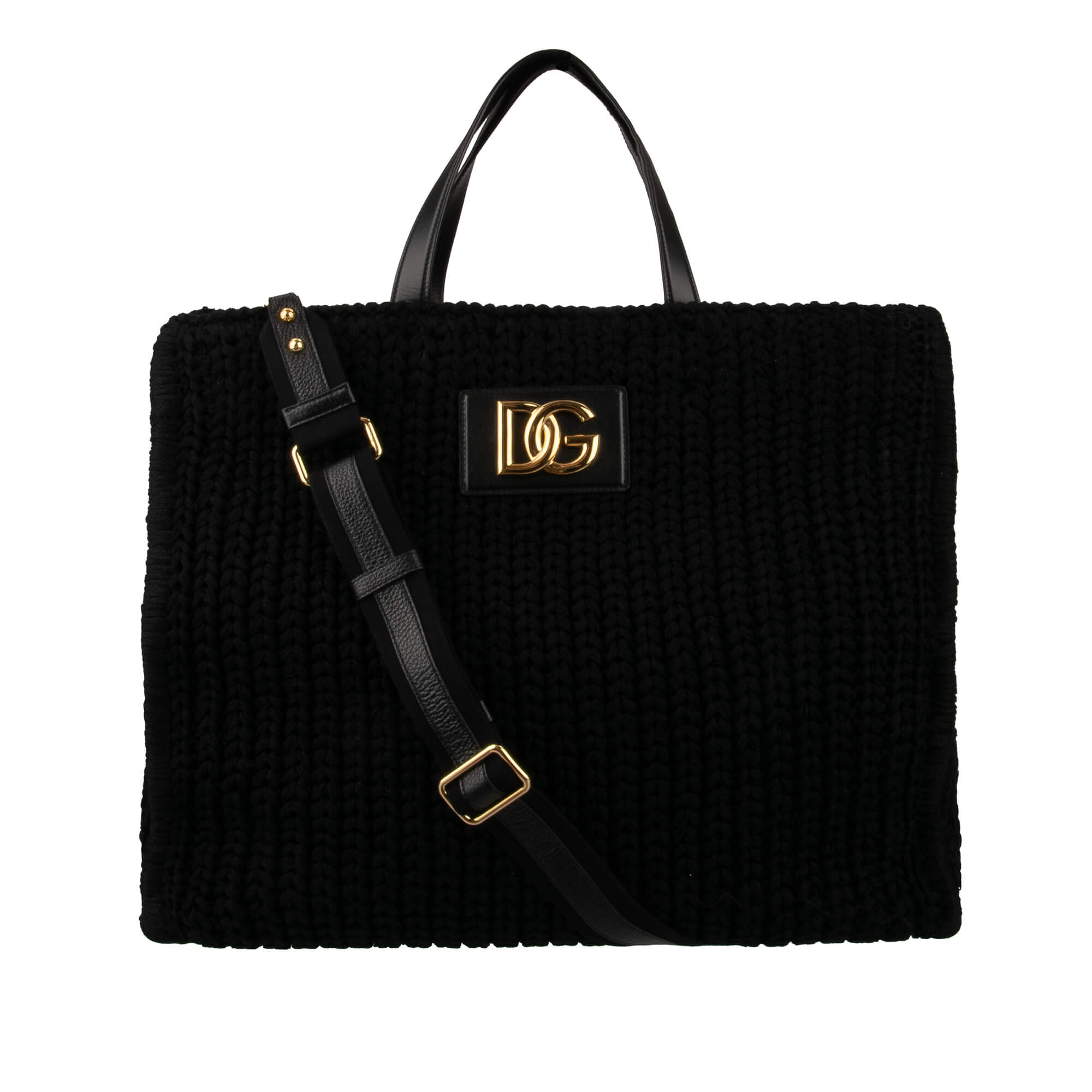 Large Knitted Crochet Shoulder Shopper Bag with DG Logo Black