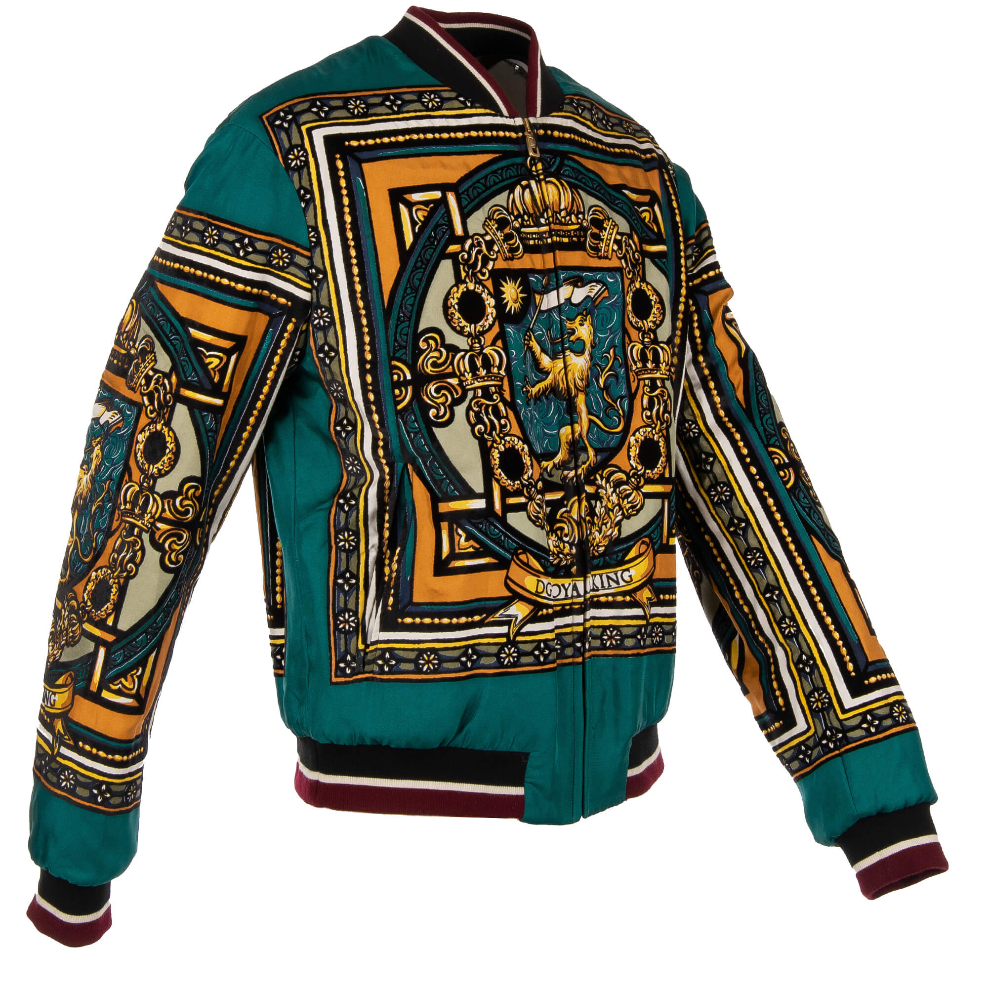 Reversible DG Royal King printed and stuffed bomber jacket with knitted details by DOLCE & GABBANA