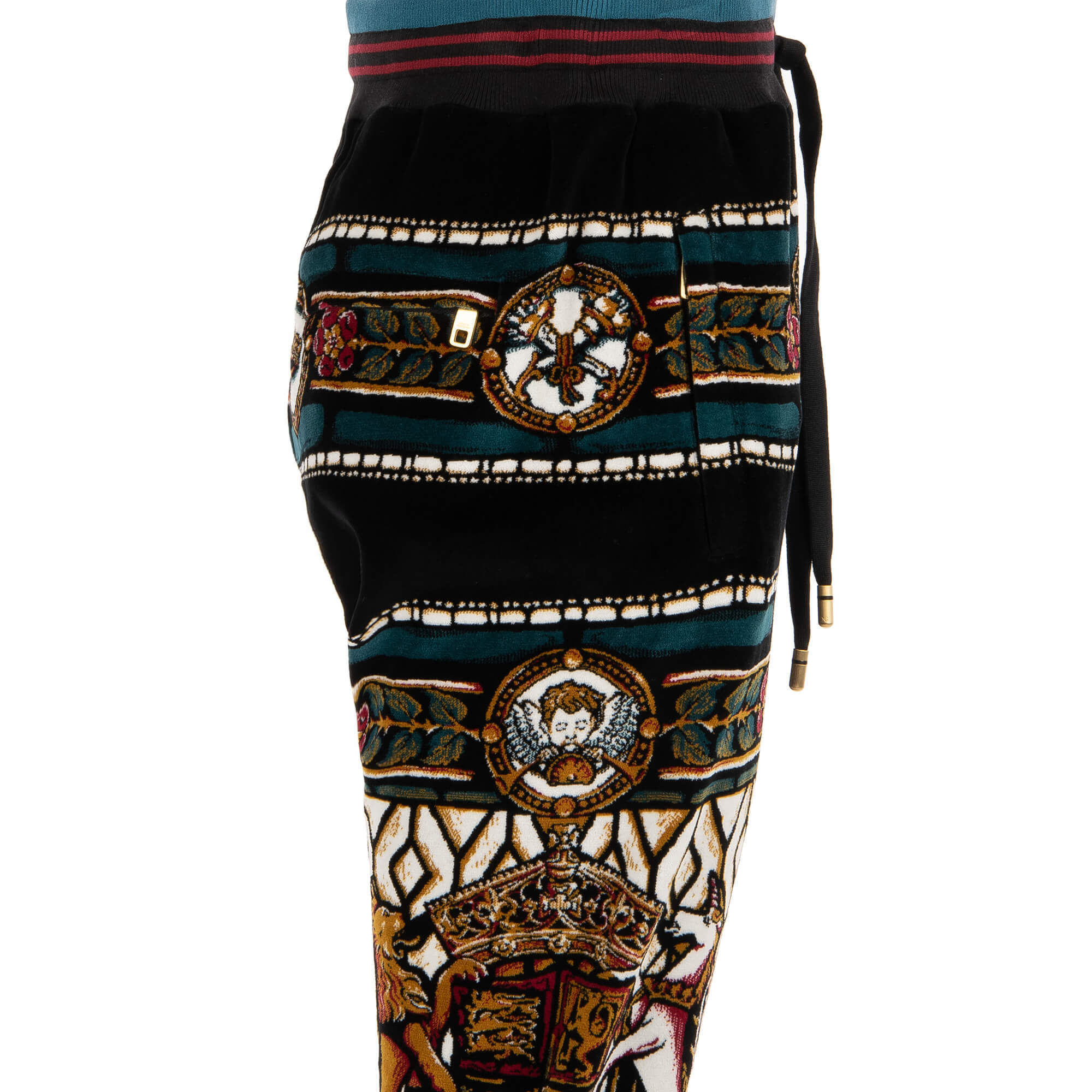 Sweatpants / Jogginghose aus Samt mit Royal King Wappen Print, Taschen mit Reißverschluss und elastischer Taille von DOLCE & GABBANA 