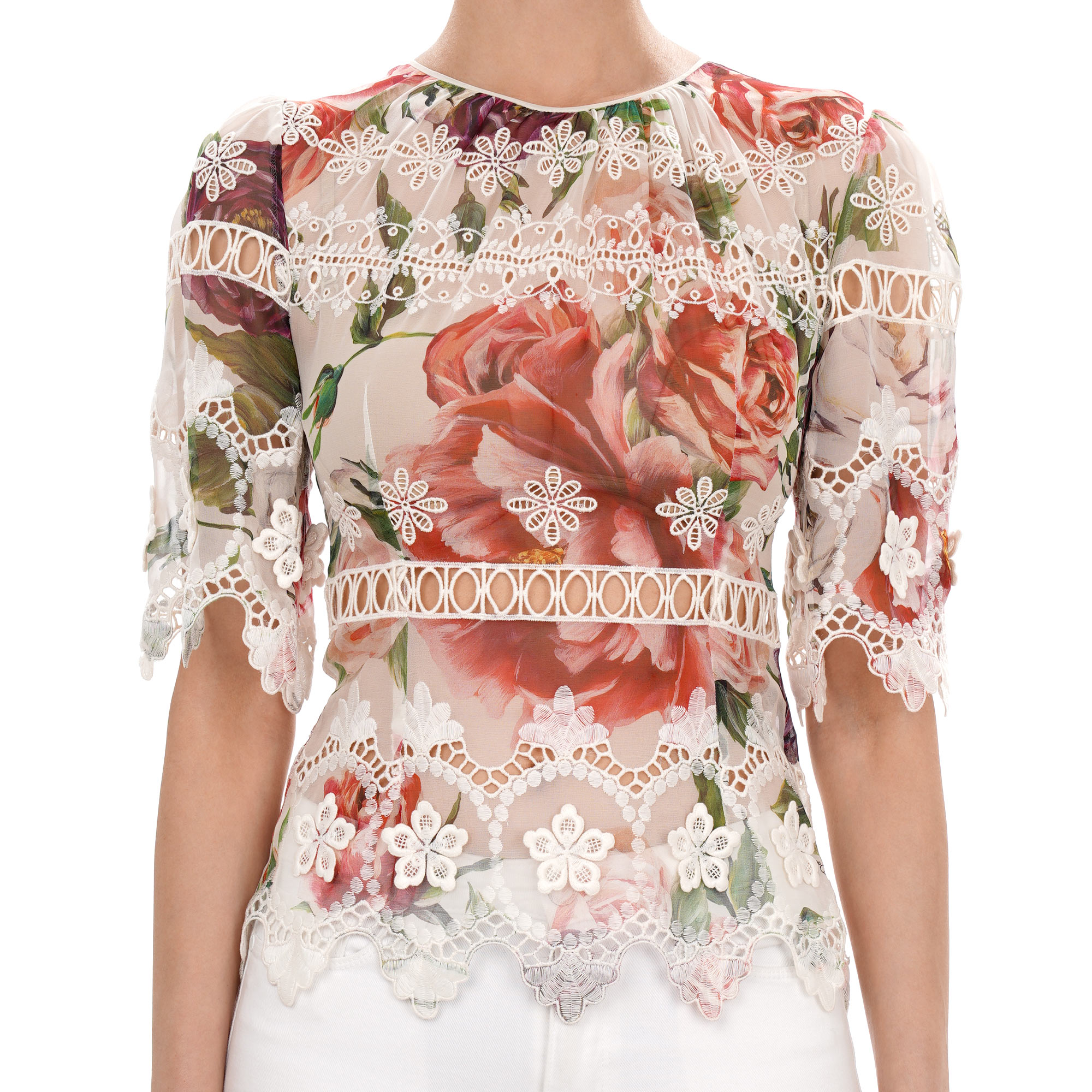 Seide Rose Blume Spitze Bluse Top Schwarz IT 38 DE 34 XS 