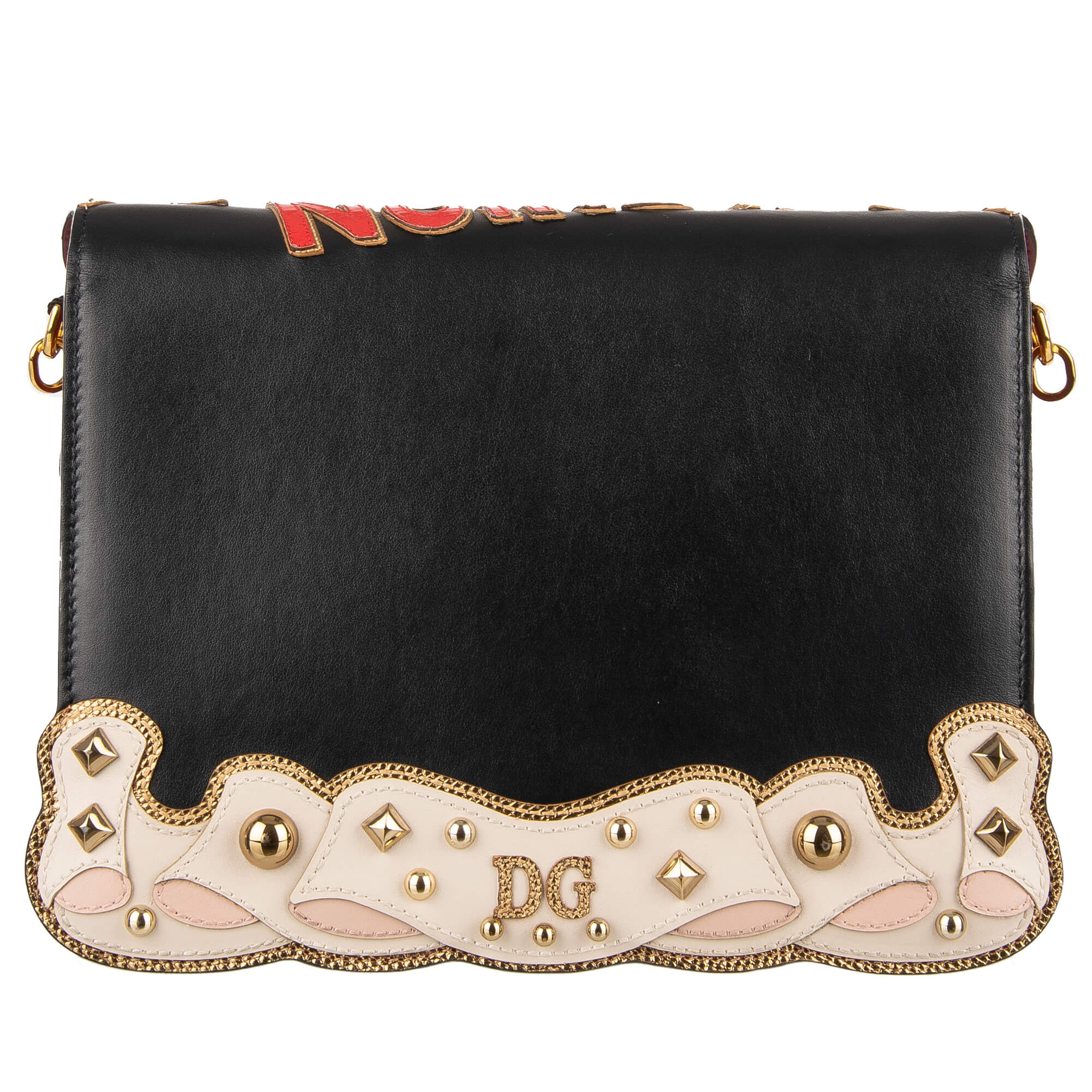 Beschmückte Schultertasche LUCIA Fashion Sinner mit mehrfarbigen Kristallen, Nieten, DG Logo, besticktem Schulterriemen "Queen of Love" von DOLCE & GABBANA
