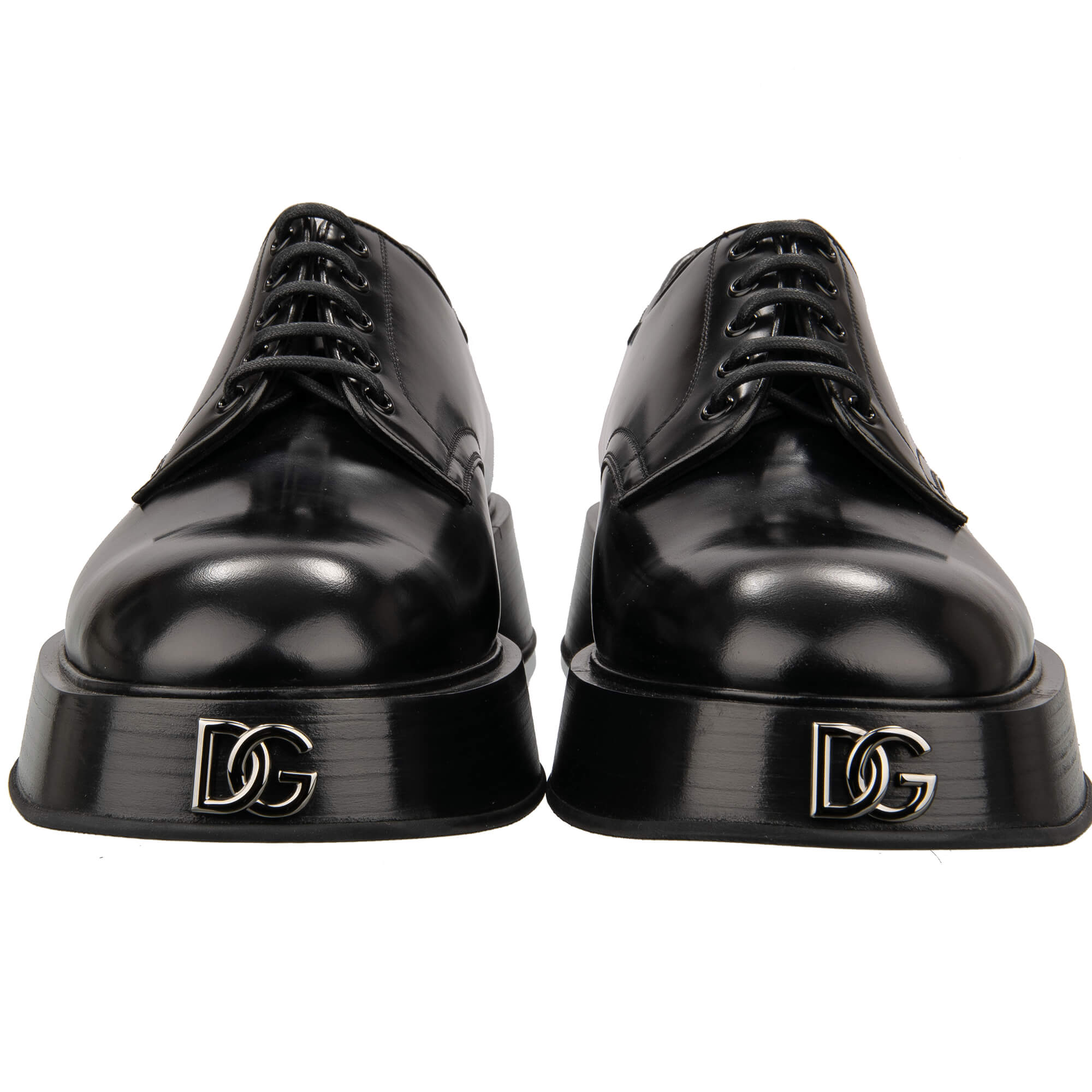 Leather plateau shoes MICHELANGELO with metal DG logo plate in black by DOLCE & GABBANA 