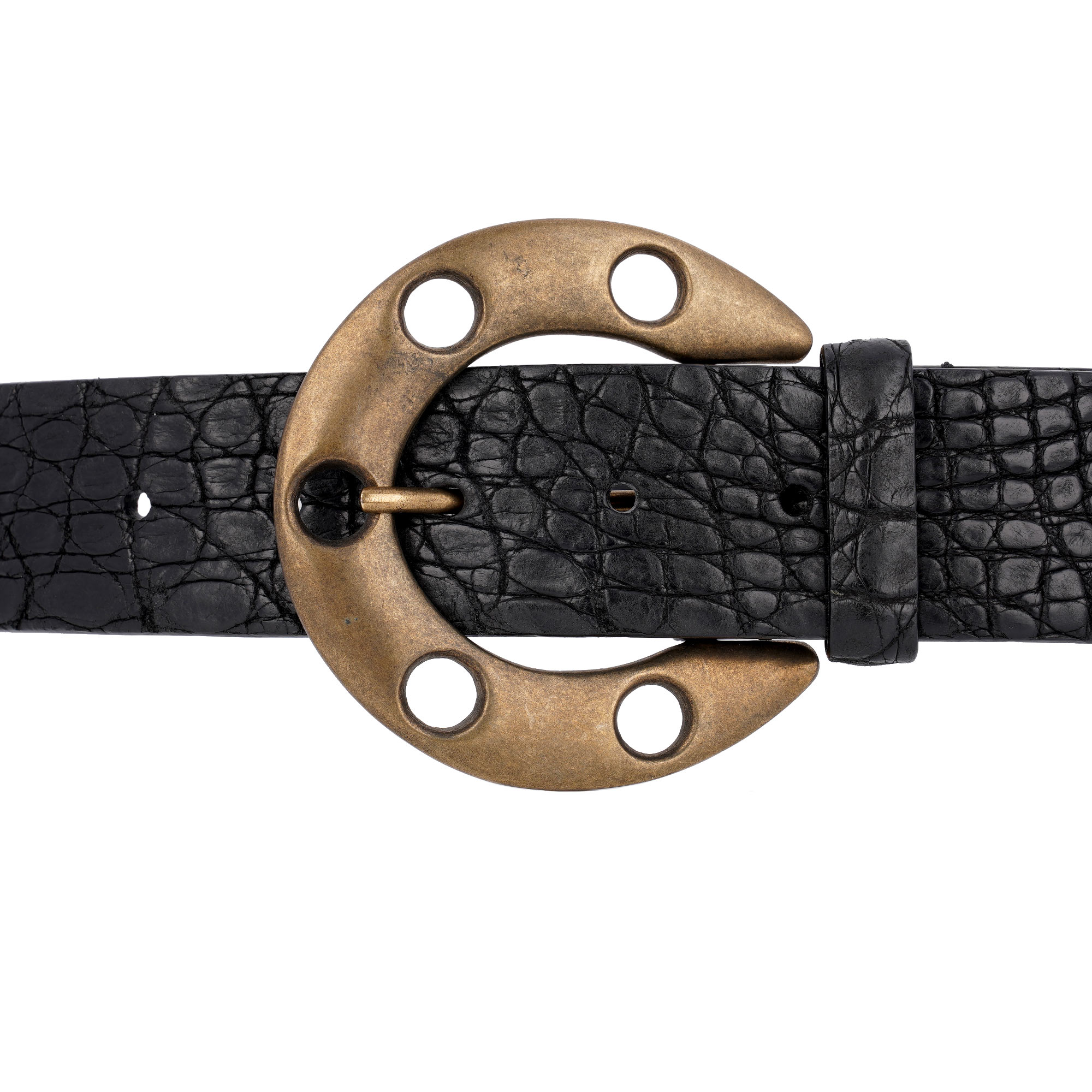 Gürtel aus Krokodilleder mit Metall Ring Schnalle in Schwarz von DOLCE & GABBANA