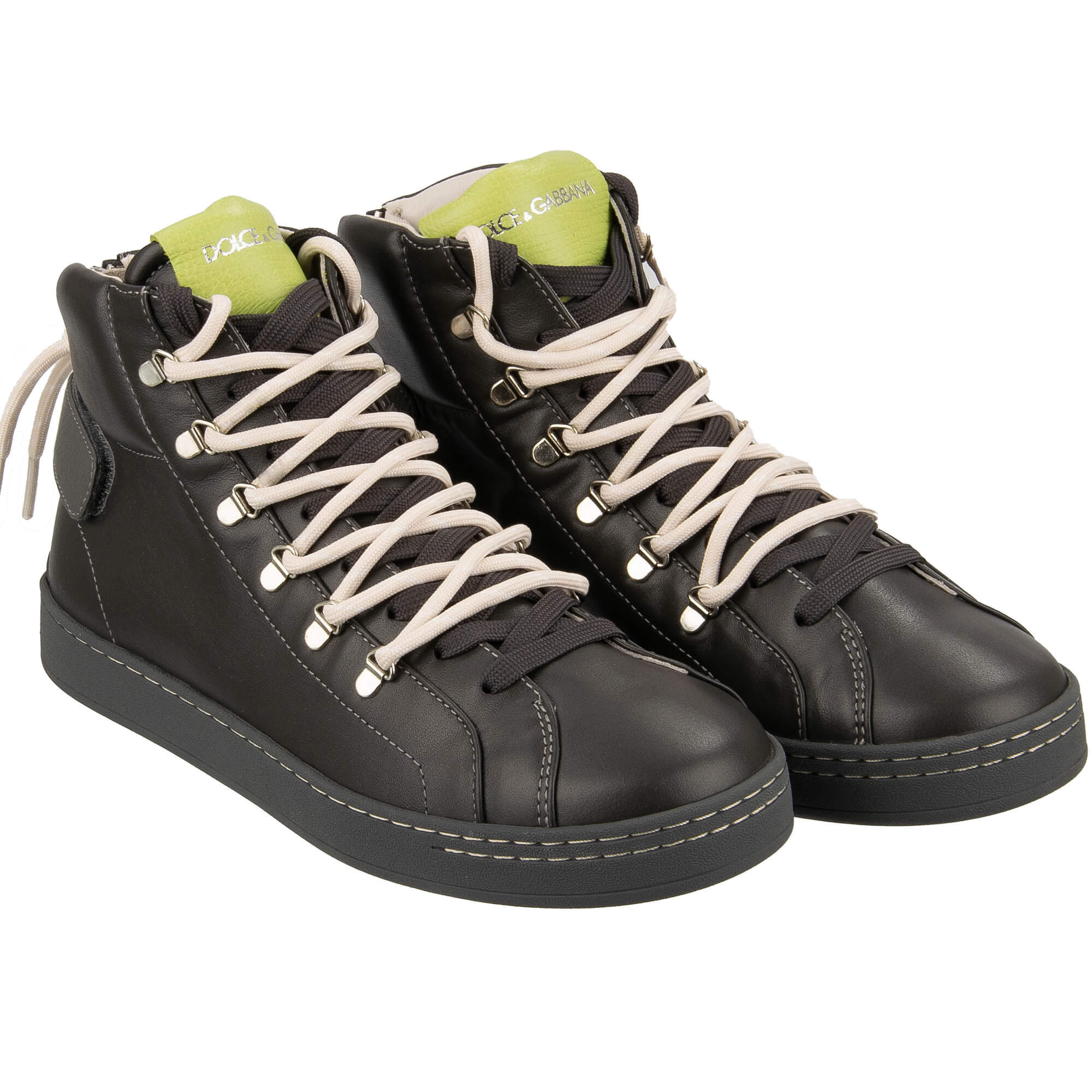 DG Logo Men High Top Lace Leather Sneaker Gray 40 UK 6 US 7
