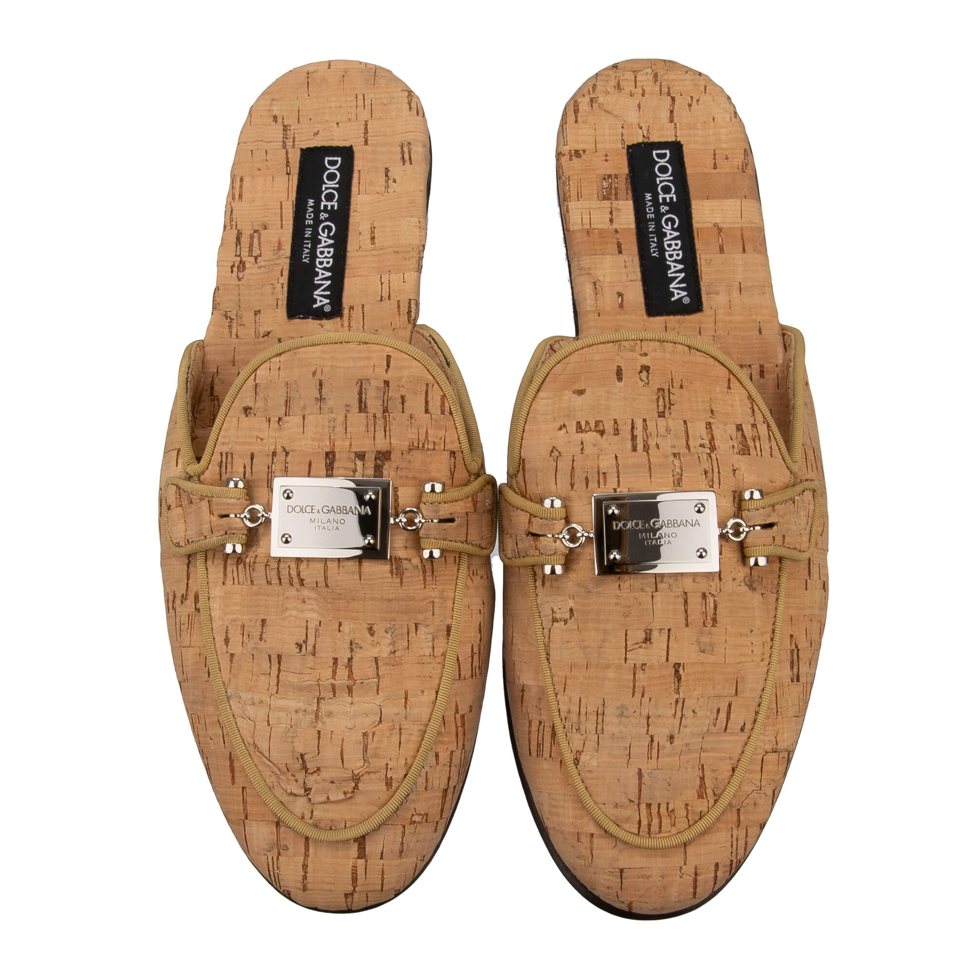 One of a kind Kork Slipper Schuhe YOUNG POPE mit DG Metall Logo in Beige von DOLCE & GABBANA