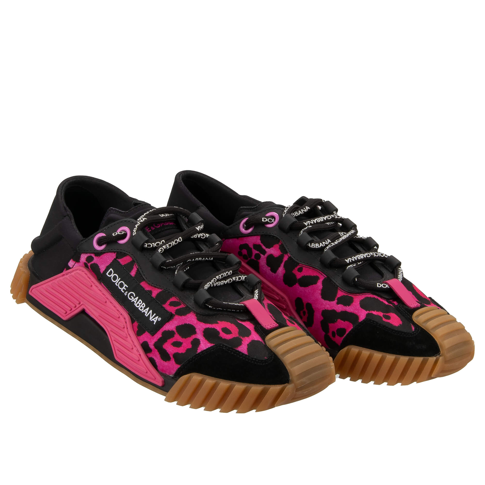 Damen Leopard Print Sneaker NS1 mit DG Logo in Pink und Schwarz von DOLCE & GABBANA