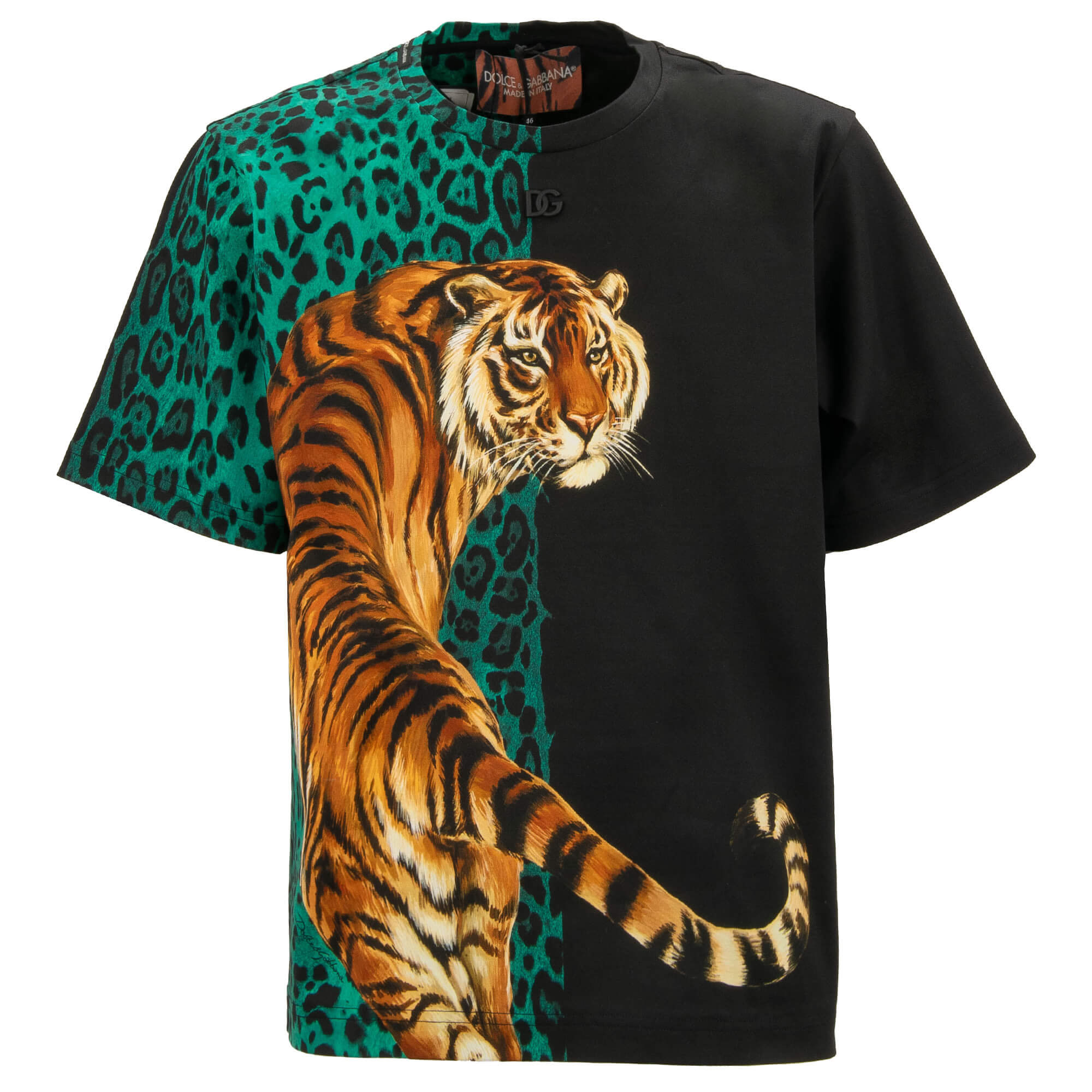 DG Logo Leopard Tiger Print Oversize T-Shirt Grün Schwarz 