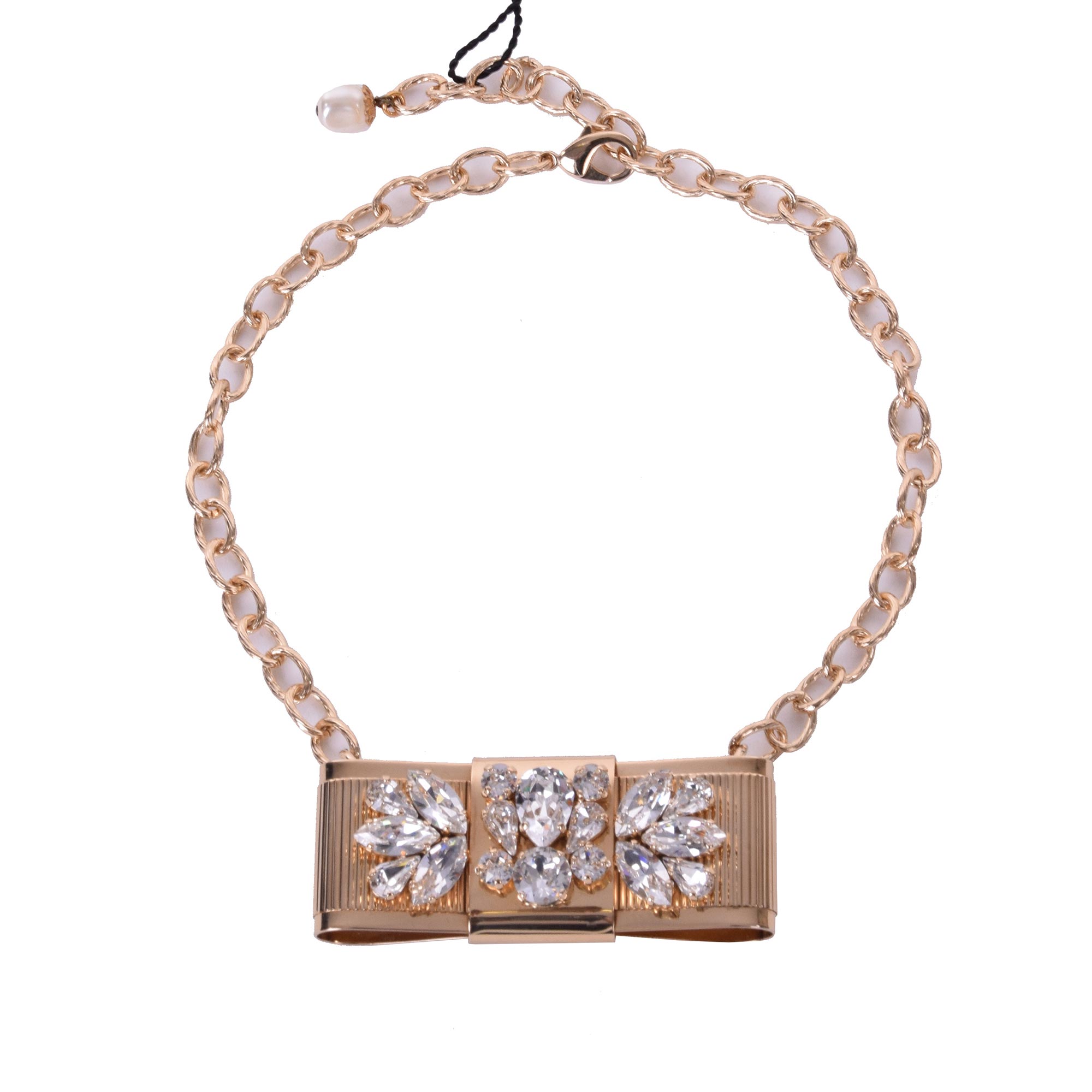 "Fiocco" Necklace/Choker with Crystals and artificial Pearl in Gold by DOLCE & GABBANA