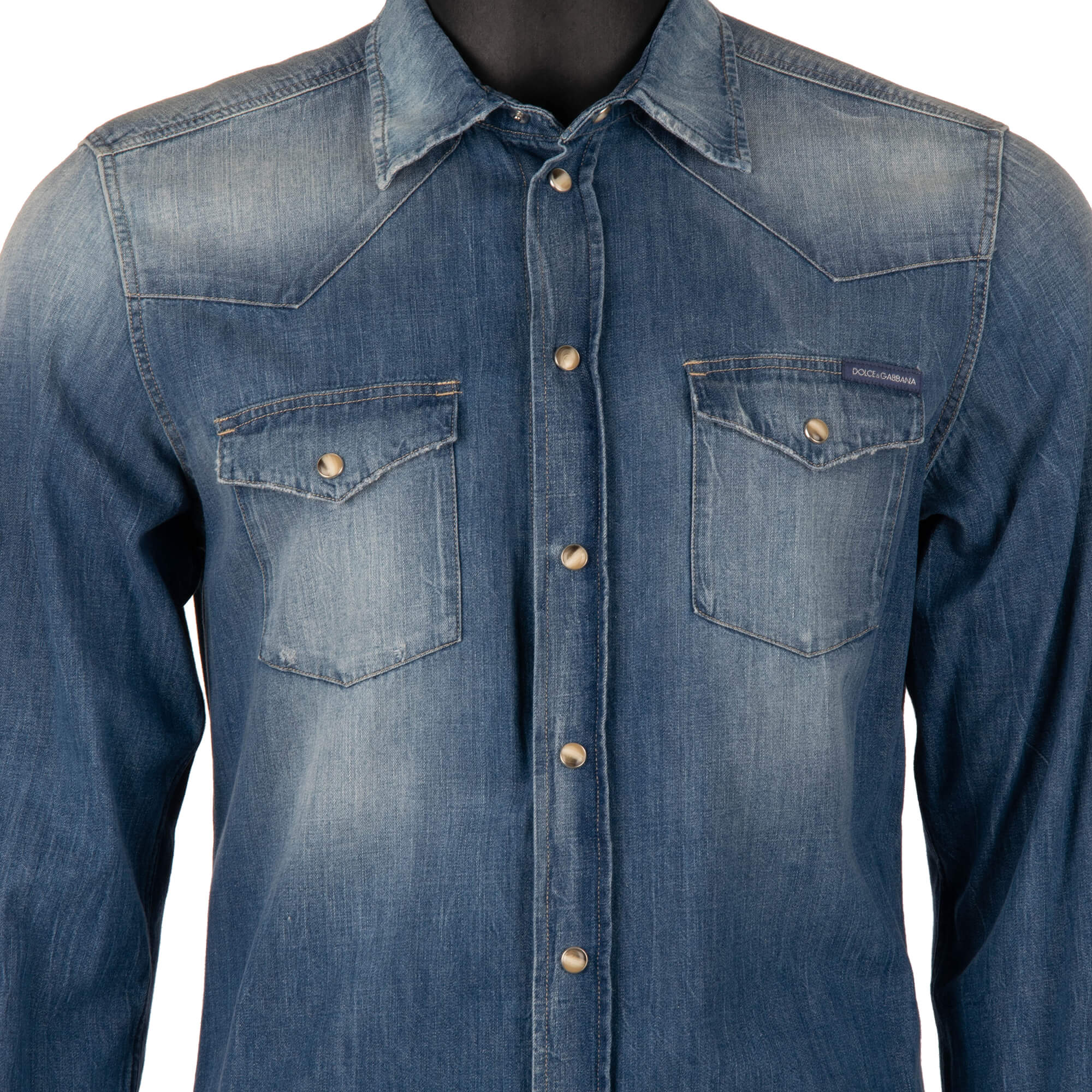 Jeans / Denim Hemd in Blau mit Waschung Effekt, Druckknöpfen und zwei Taschen vorne in Blau von DOLCE & GABBANA 