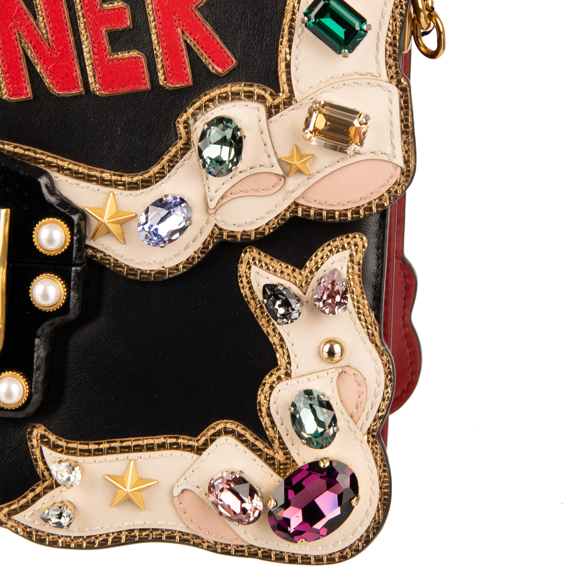 Beschmückte Schultertasche LUCIA Fashion Sinner mit mehrfarbigen Kristallen, Nieten, DG Logo, besticktem Schulterriemen "Queen of Love" von DOLCE & GABBANA