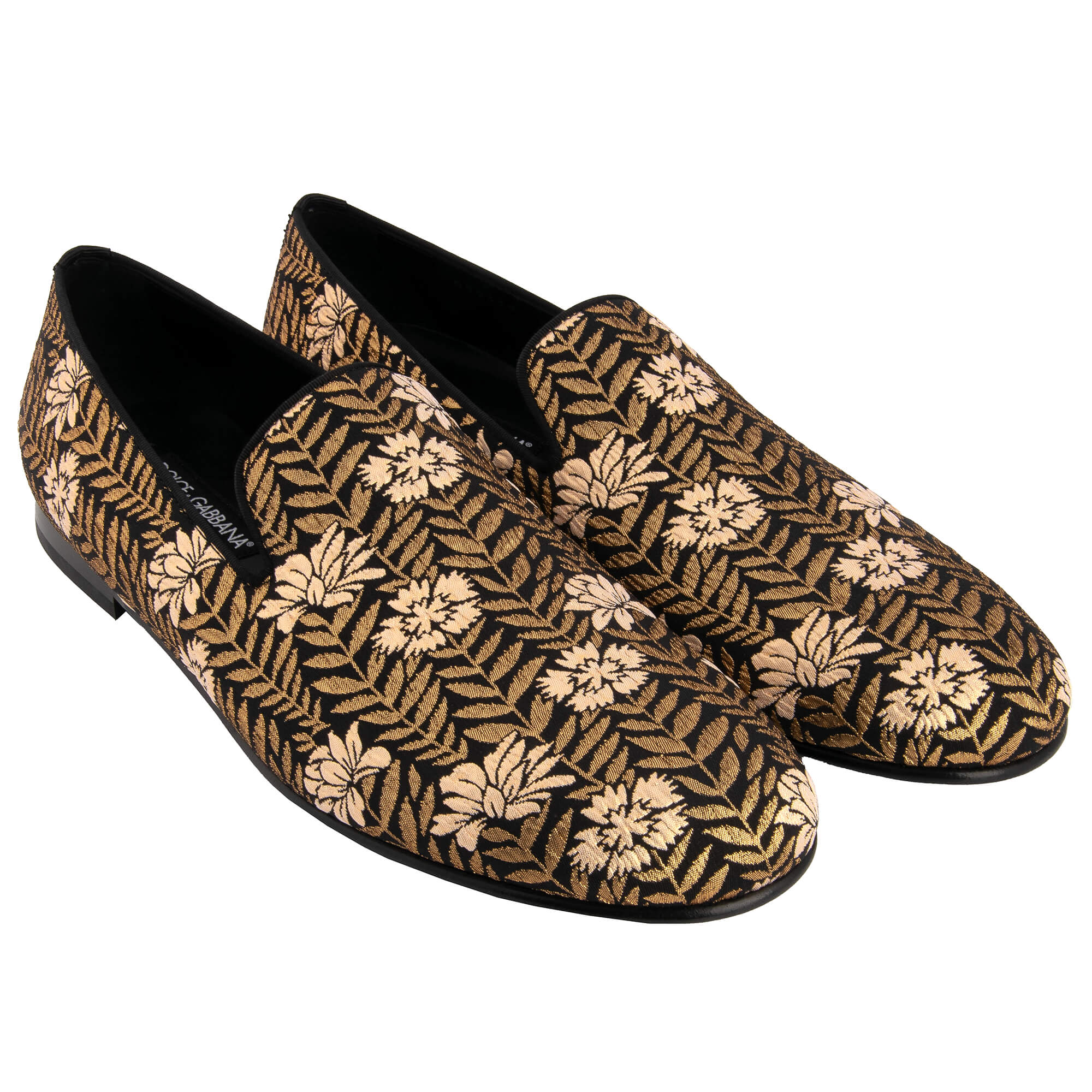 Flower Jacquard Loafer Shoes AMALFI Gold Black