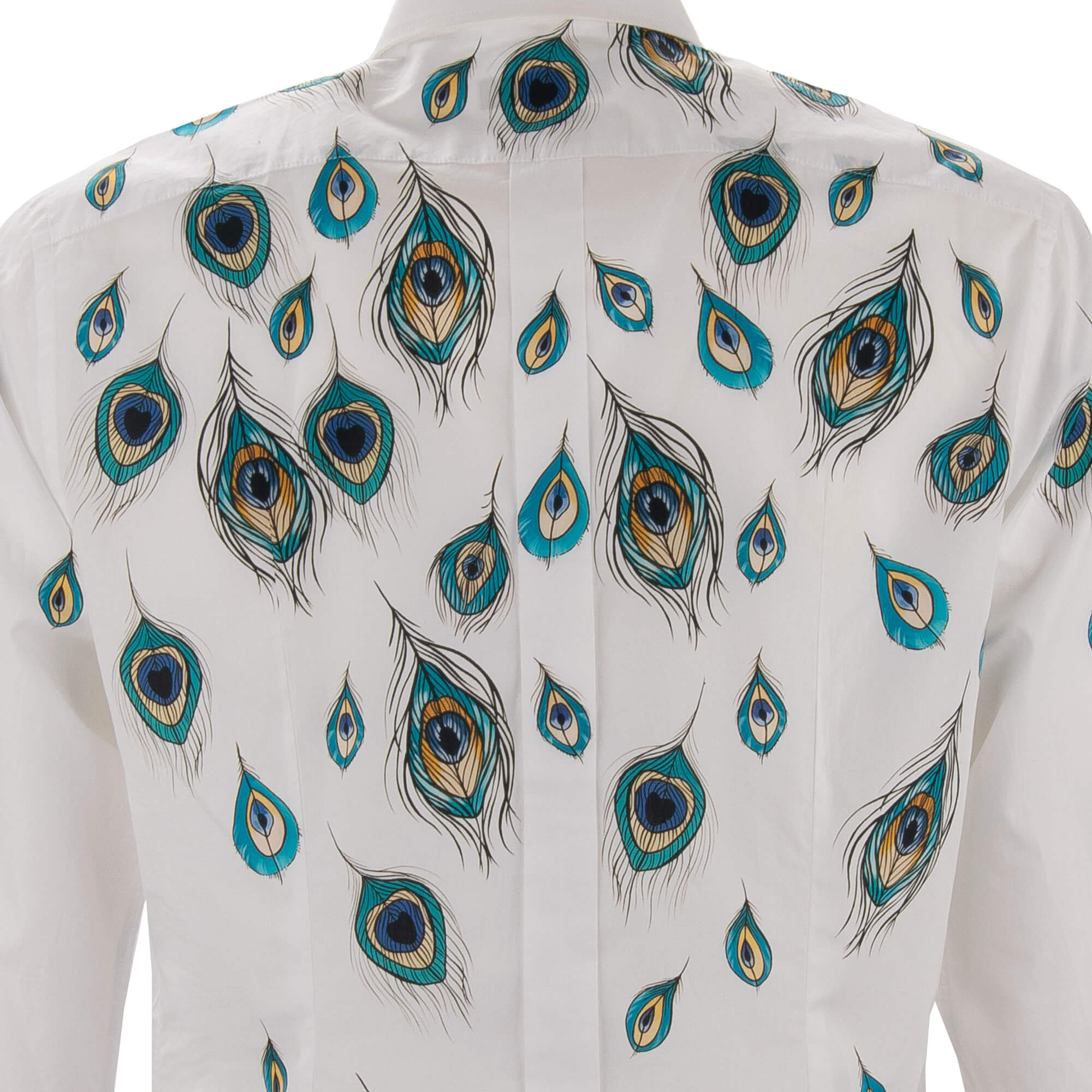 Cotton shirt with peacock feather print in white by DOLCE & GABBANA